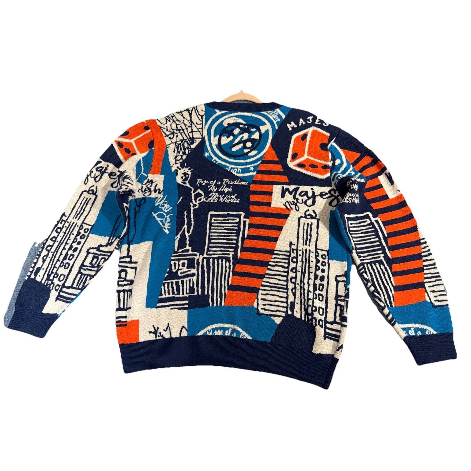 Majestic Majestik Sweater - City Graphic - Dark Blue - SW2238 Size L Size L / US 10 / IT 46 - 10 Thumbnail