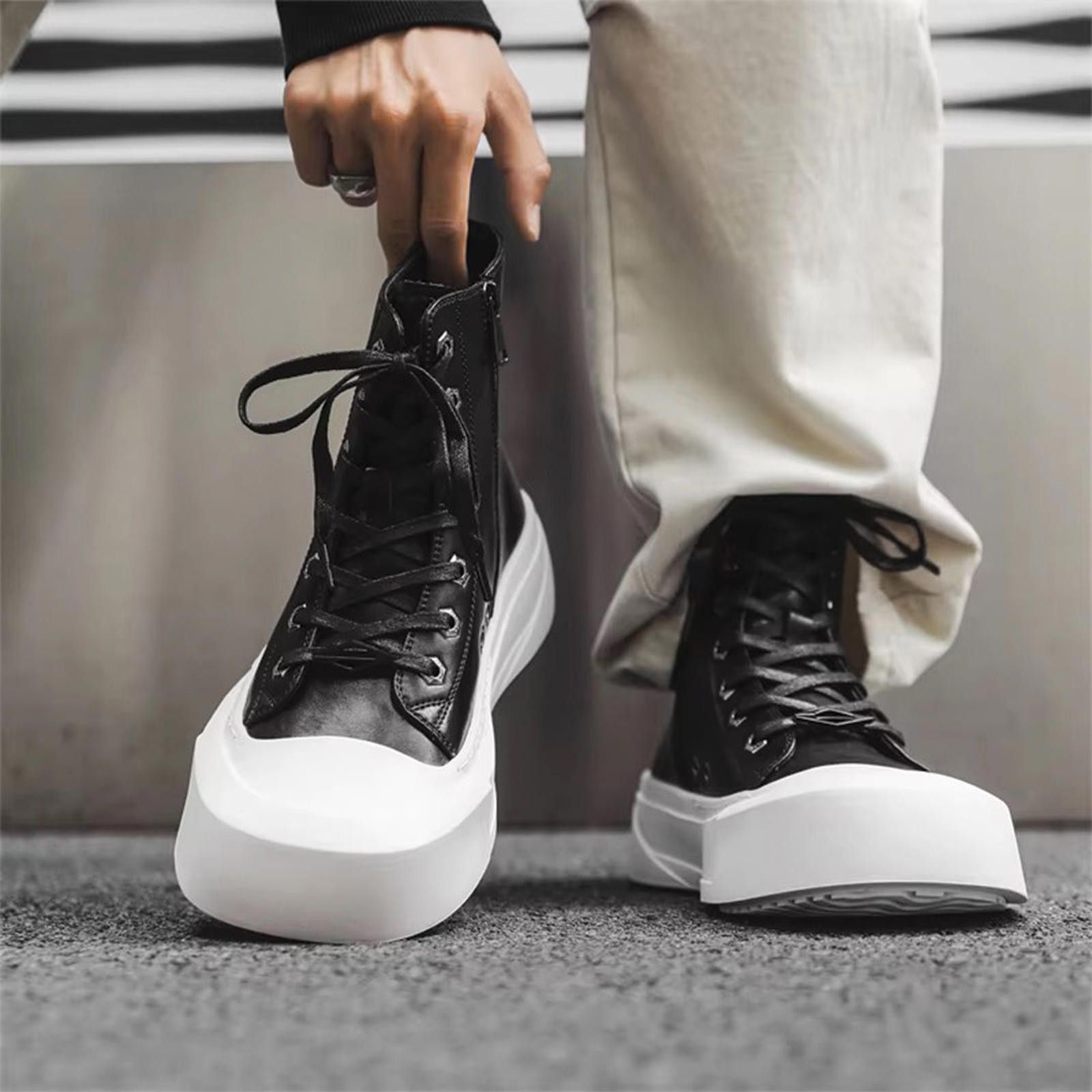 Leather High-Top Leather Platform Sneakers Size US 9 / EU 42 - 4 Thumbnail