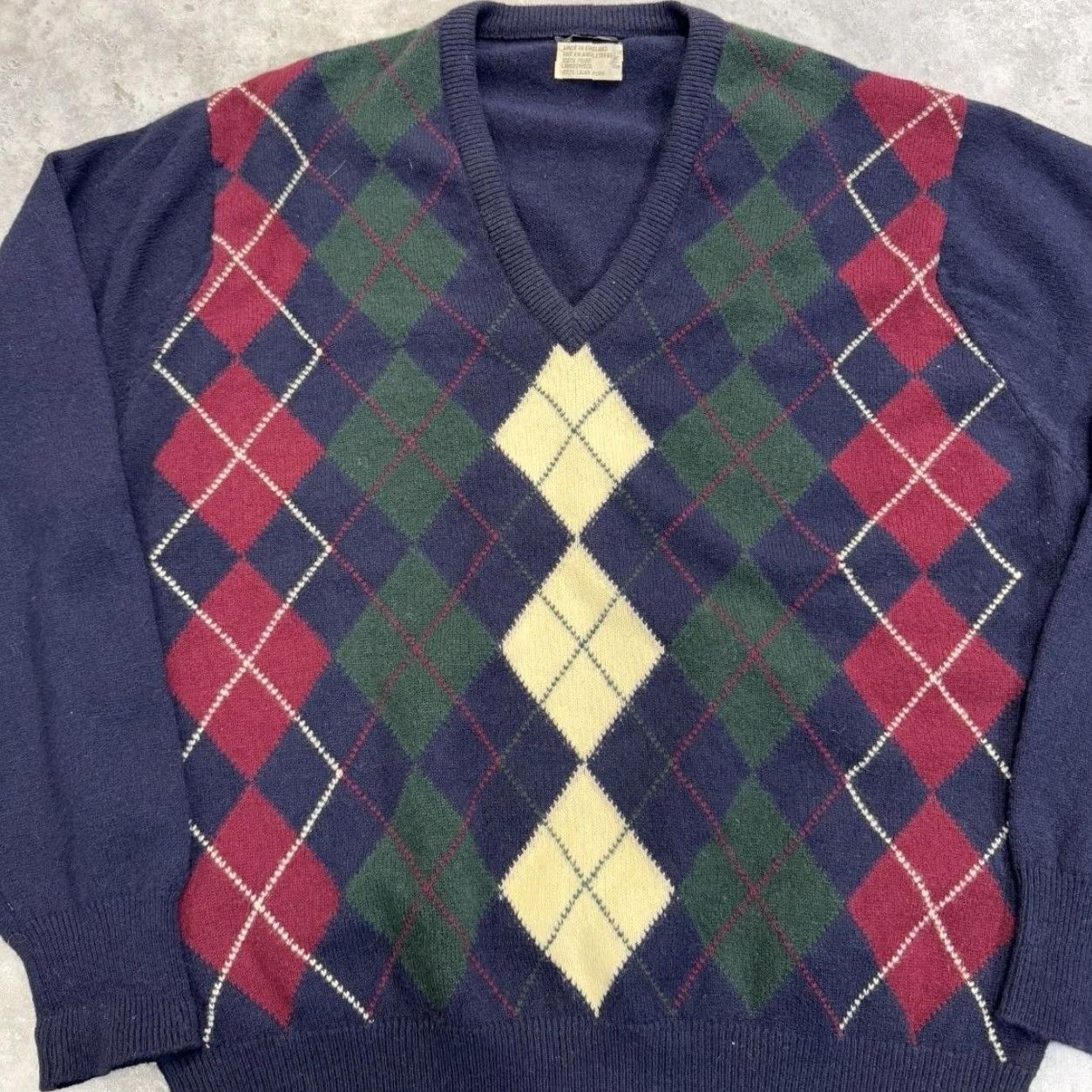 Brooks Brothers Brooks Brothers Sweater Mens 44 Navy Argyle V Neck Made in England Lambswool Size US XL / EU 56 / 4 - 4 Thumbnail