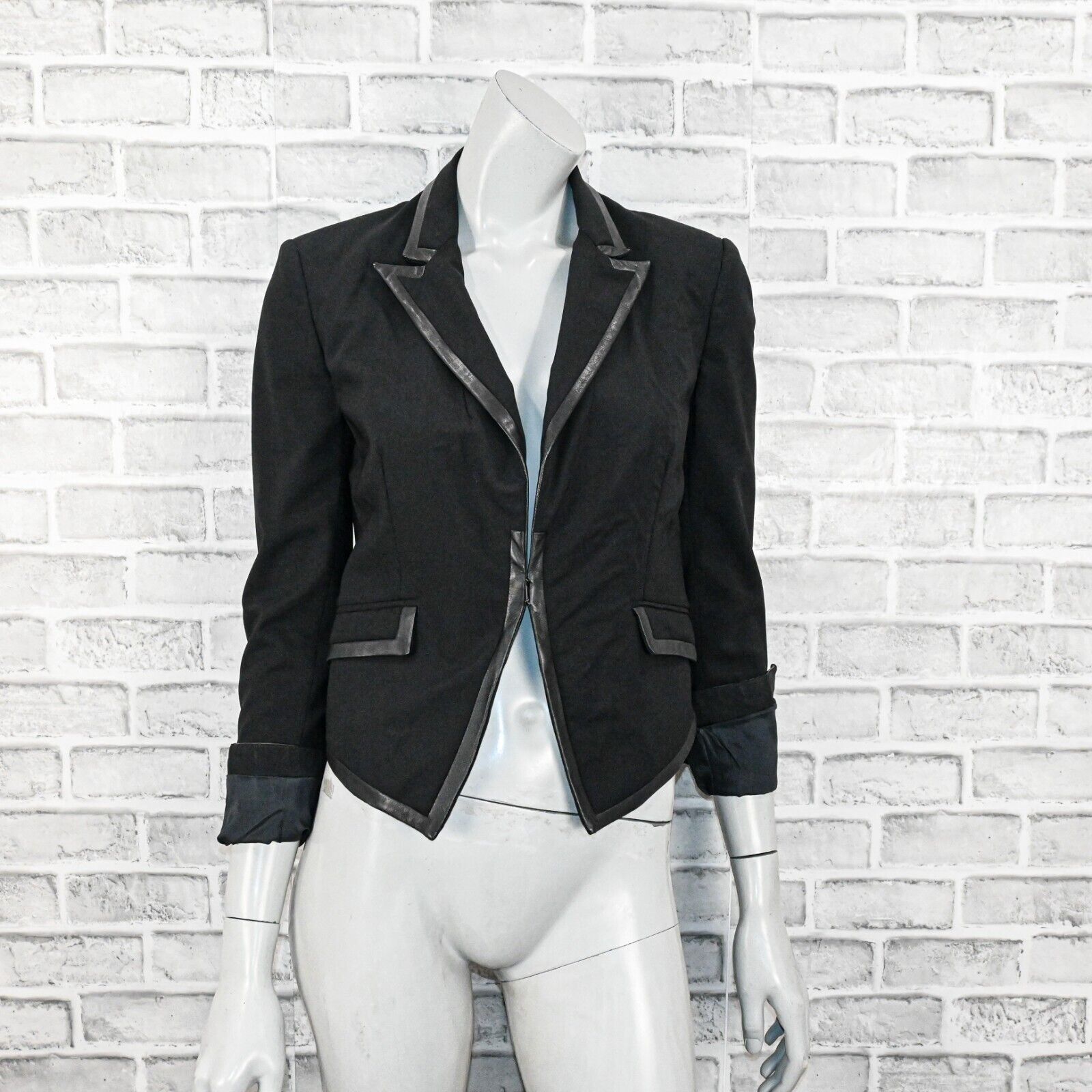 Rag & Bone Rag & Bone Women's Leather trim Woolk Blazer Jacket Cropped Size XS / US 0-2 / IT 36-38 - 2 Thumbnail