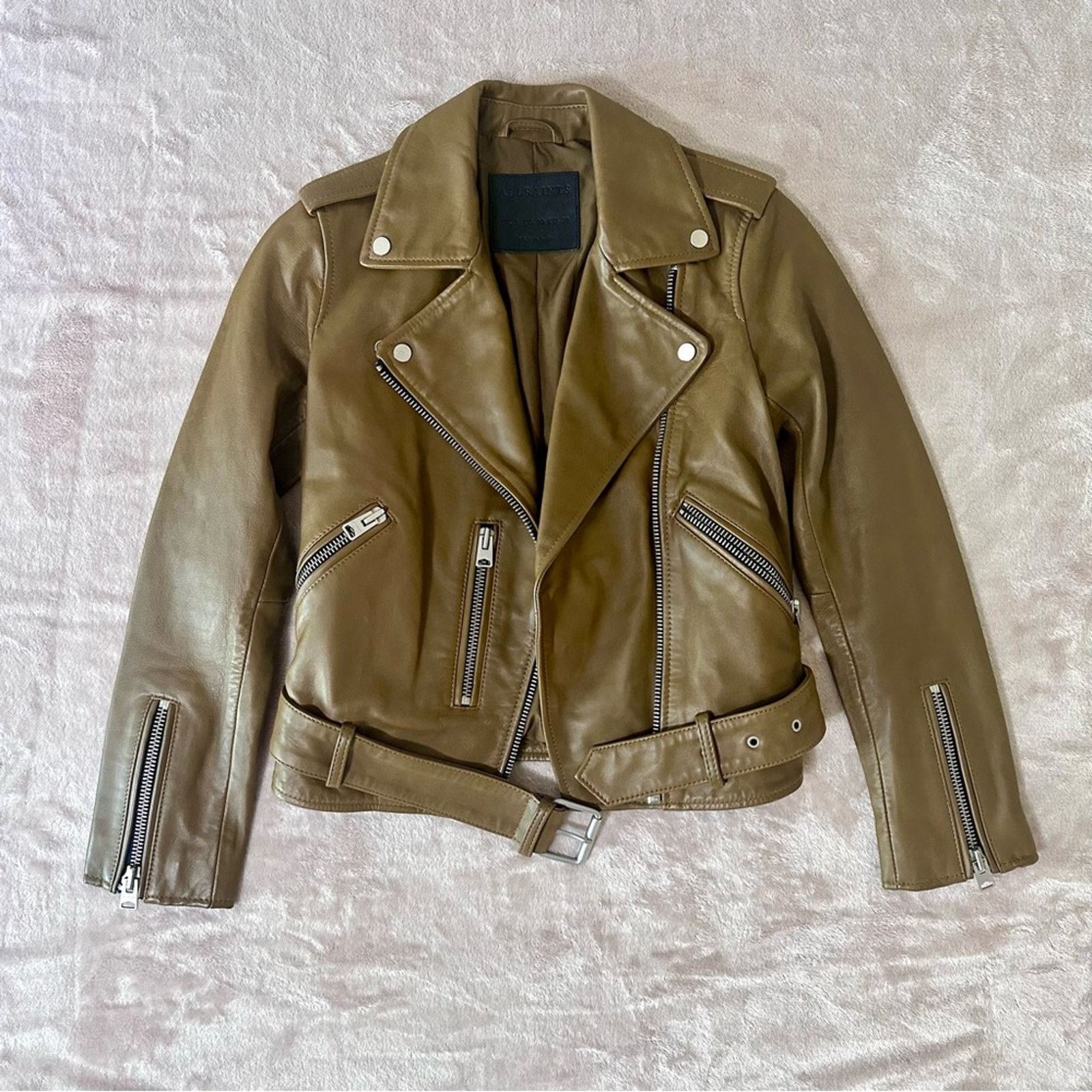 Allsaints All Saints Balfern Leather Jacket US00 Tan Camel Mustard Size XXS / US 00 / IT 34 - 1 Thumbnail