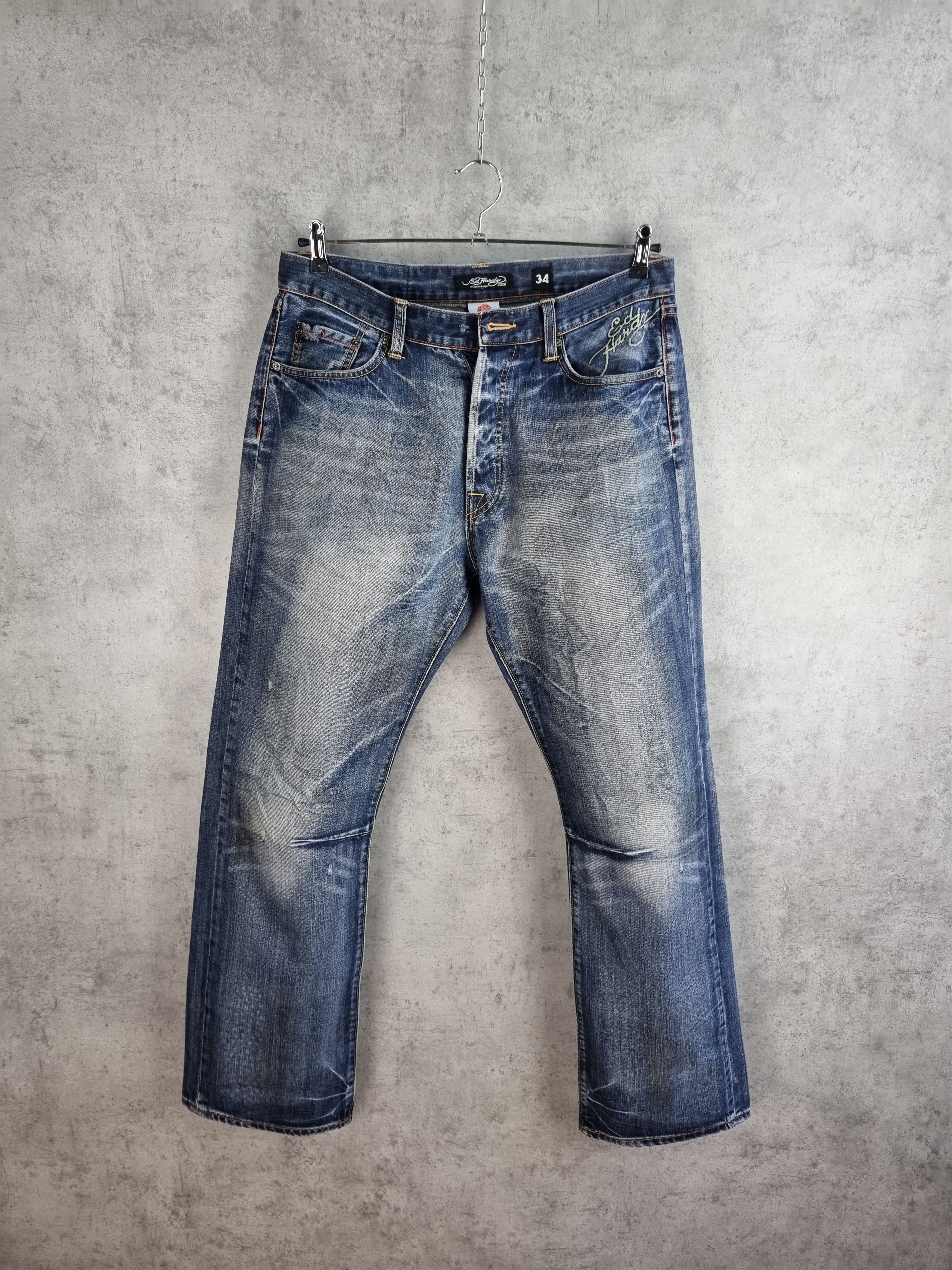 Christian Audigier Ed Hardy by Christian Audigier Embroidered Denim Jeans Size US 34 / EU 50 - 2 Thumbnail