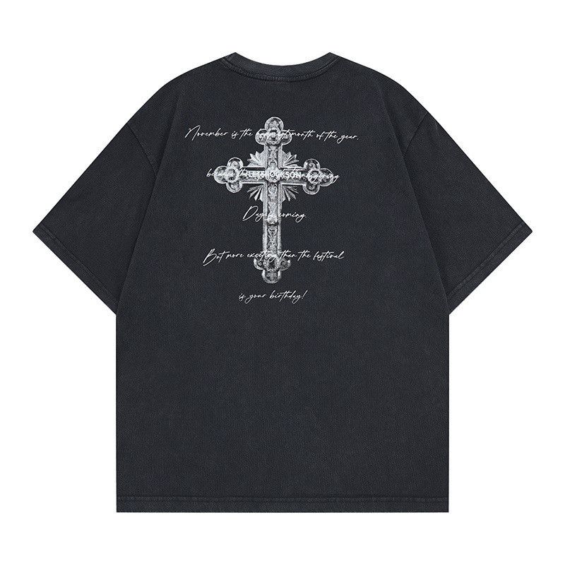 Vintage Men's Loose Casual Cross Print Distressed T-Shirt Size US M / EU 48-50 / 2 - 2 Thumbnail