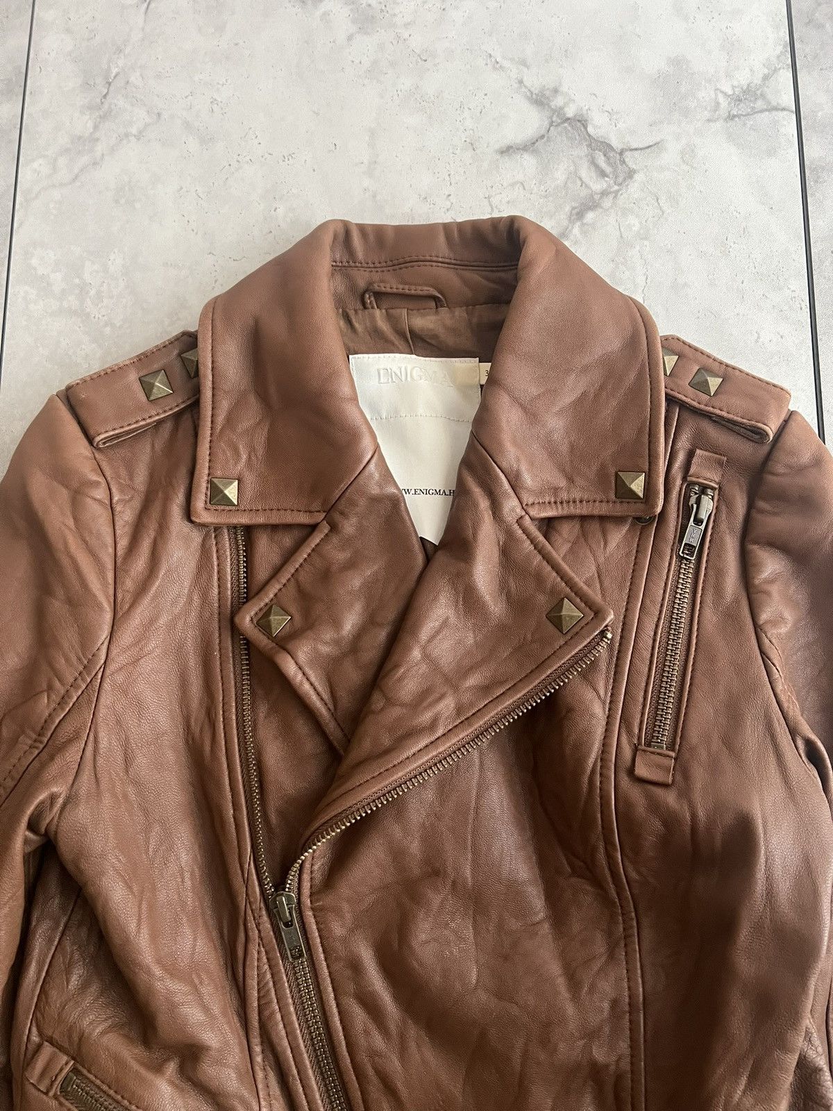 Japanese Brand Enigma Studded Leather Rider Jacket Size US XS / EU 42 / 0 - 2 Thumbnail