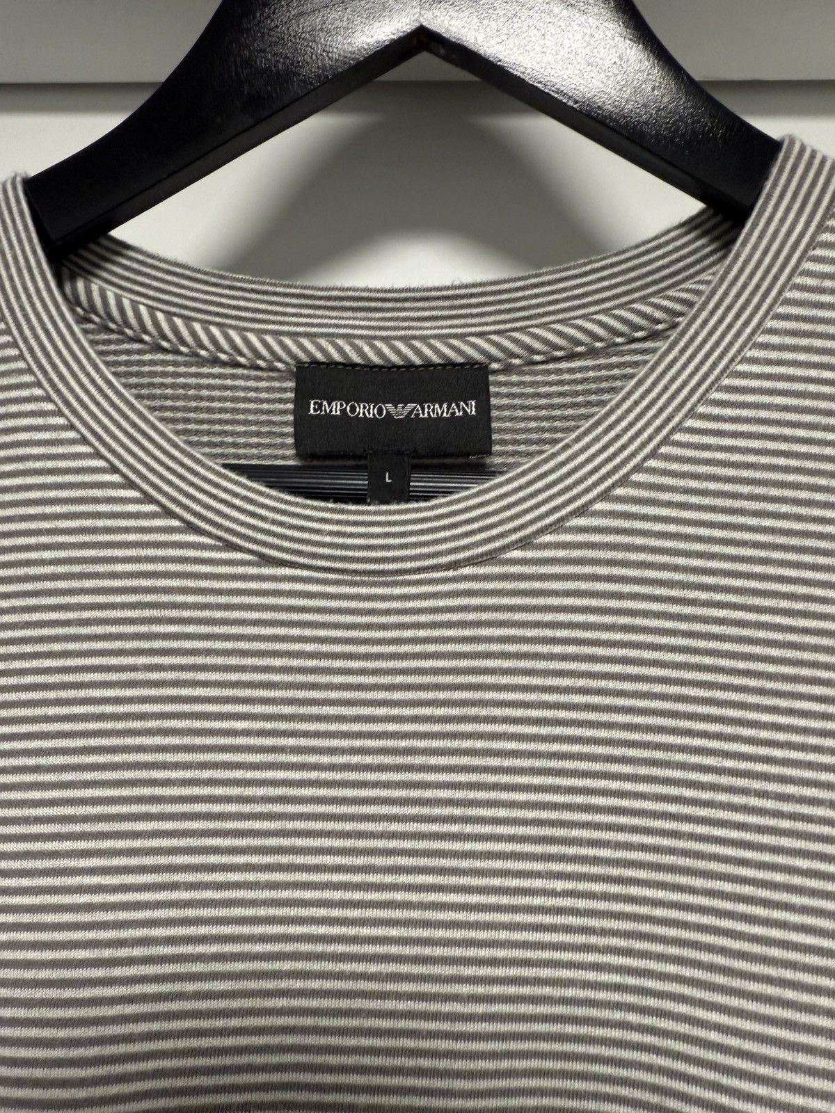 Armani × Emporio Armani Emporio Armani micro striped t shirt Georgio white and grey Size US L / EU 52-54 / 3 - 2 Thumbnail