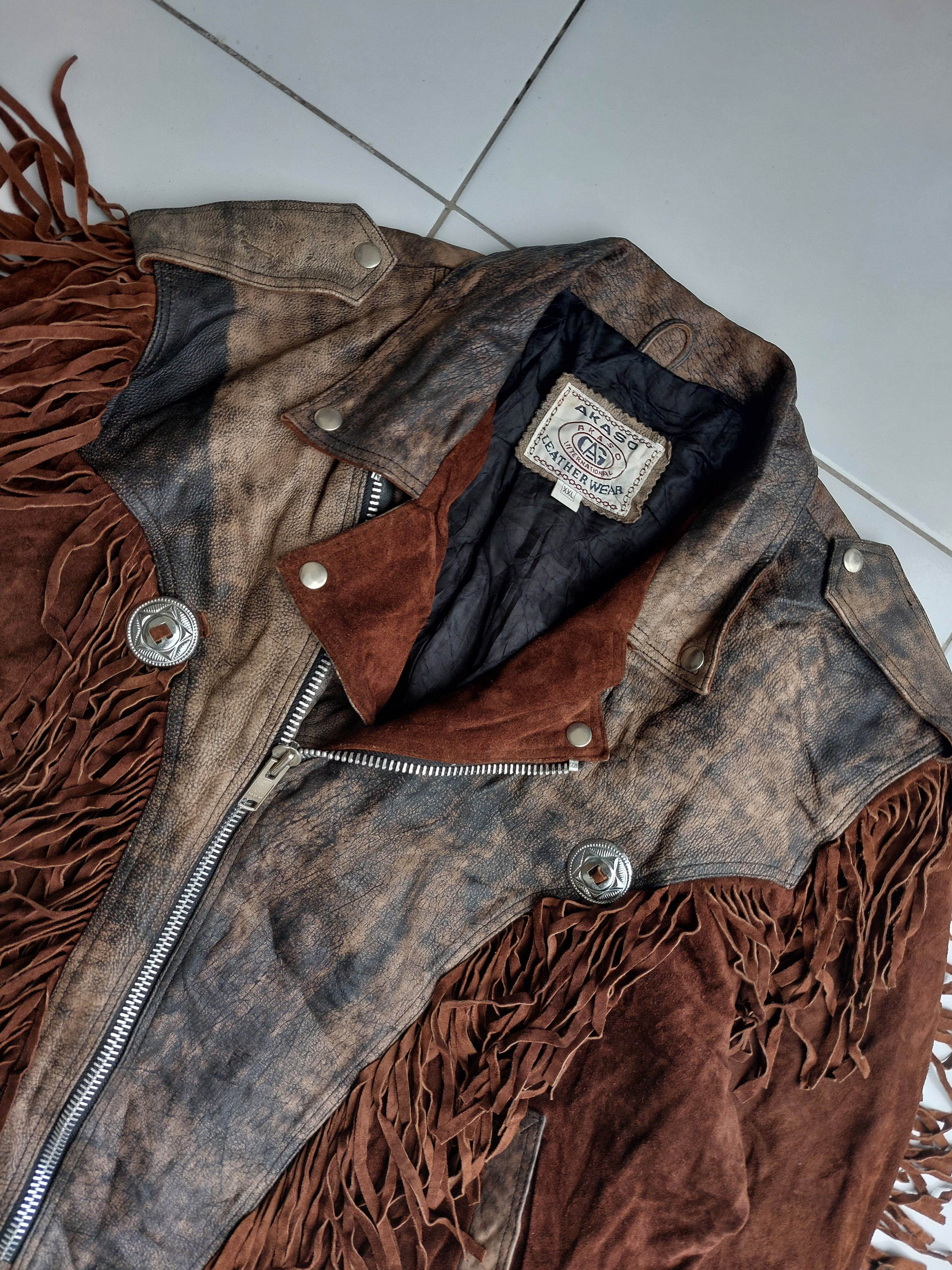 Vintage Akaso Vintage Fringed Leather Jacket Double Breasted Size US XL / EU 56 / 4 - 11 Thumbnail