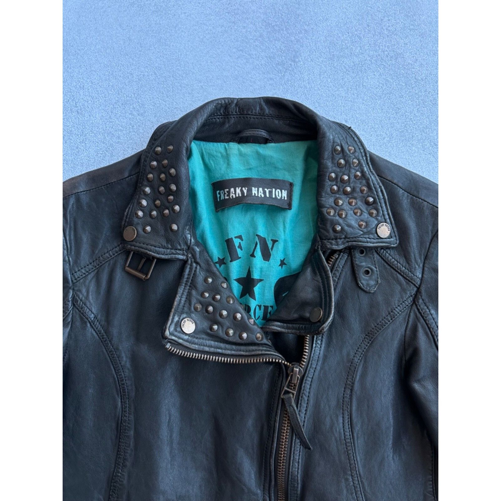 Vintage VTG Freaky Nation Rebel Biker Woman Leather Jacket Size L / US 10 / IT 46 - 5 Thumbnail