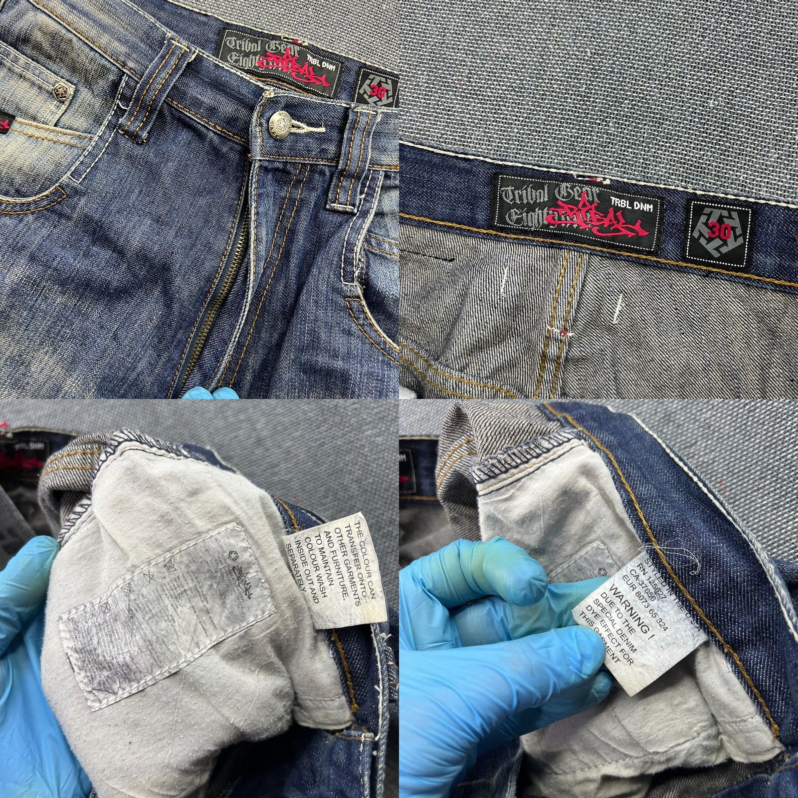 Vintage Tribal Gear Denim Shorts W31 Mens Cargo Distressed Blue Cotton Denim Jeans 38.5in Full Length Regular Rise 8-10 in W32 variant not included Size US 31 - 9 Thumbnail