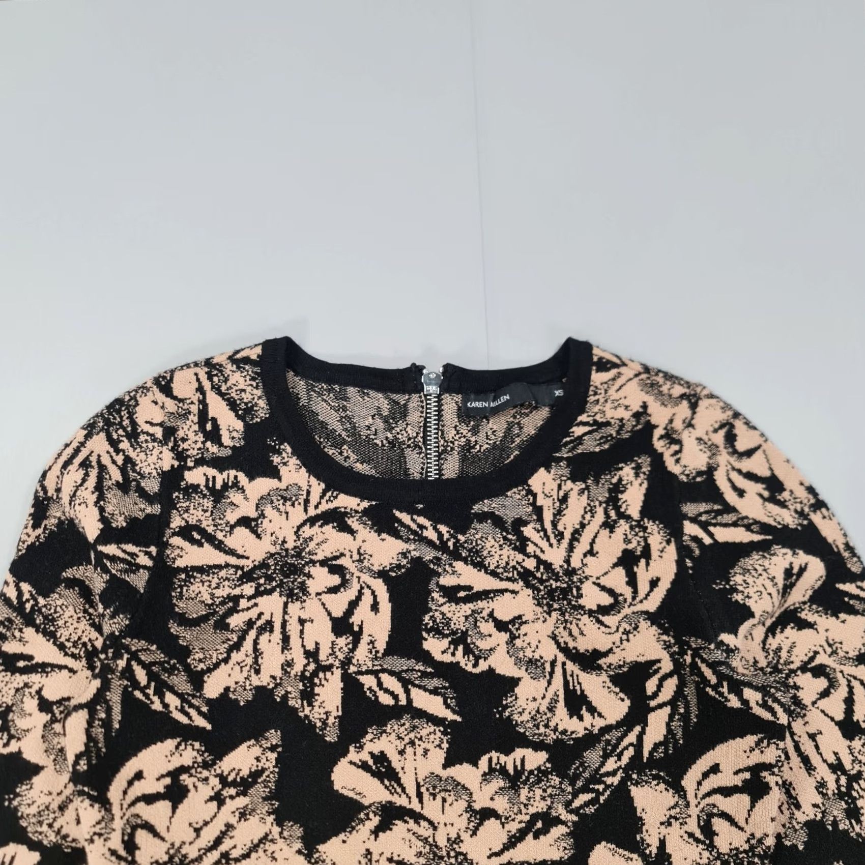 Karen Millen Karen Millen Dress Brown XS Floral Bodycon Knit Short Sleeve Long Sleeve Crew Neck Pullover Size 26" / US 2 / IT 38 - 2 Thumbnail