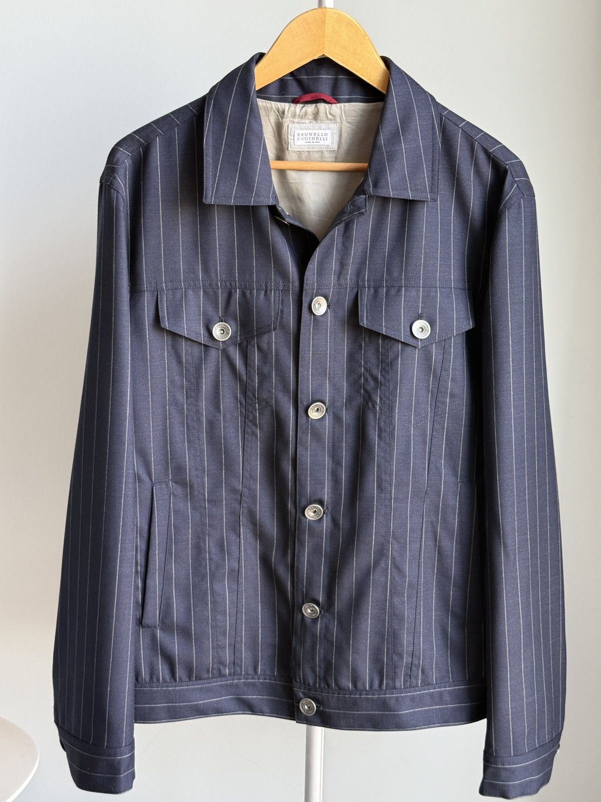 Brunello Cucinelli Brunello Cucinelli Virgin Wool Pinstripe Jacket Size 52 IT Size US L / EU 52-54 / 3 - 8 Thumbnail