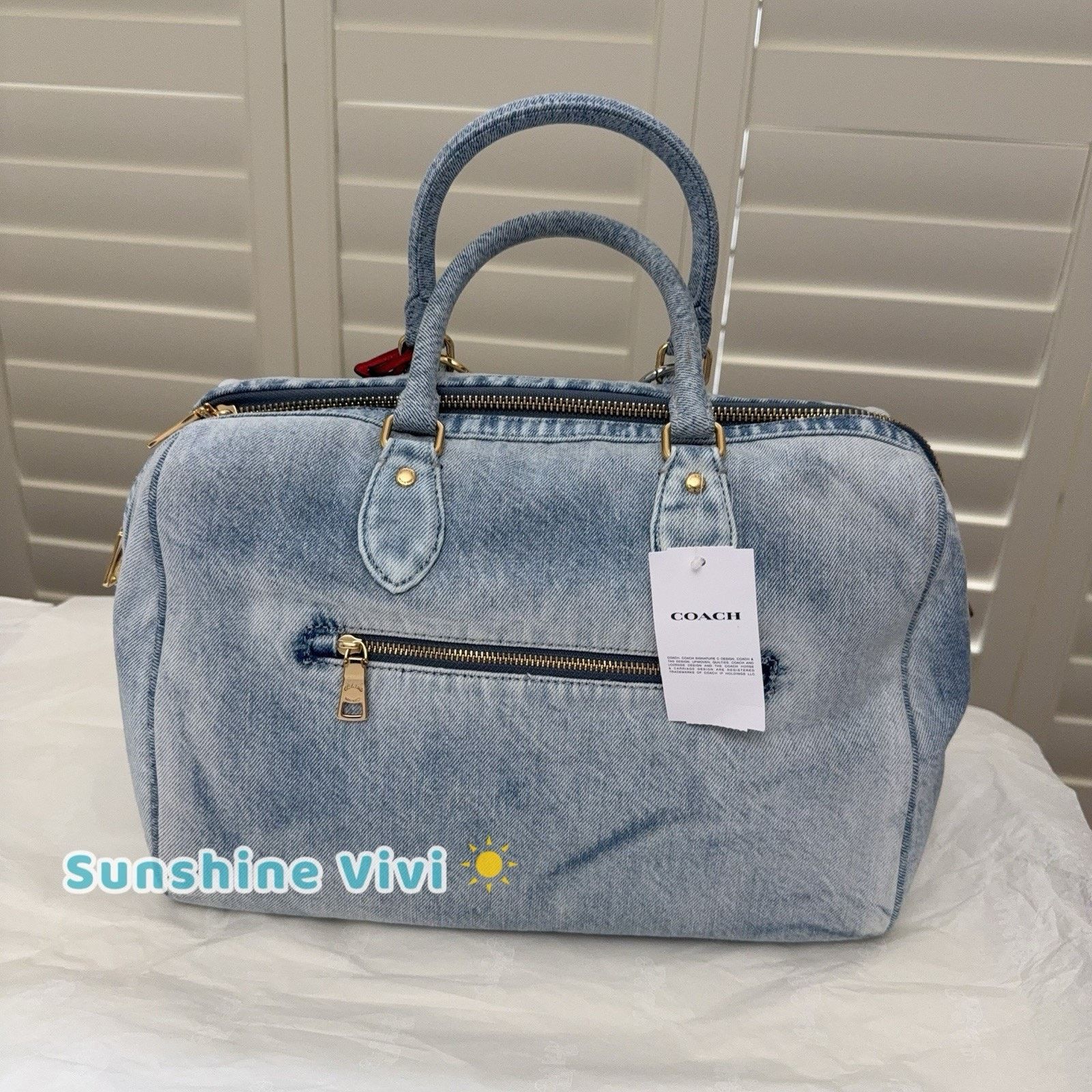 Coach NWT Coach LARGE Rowan Satchel Bag Loved Denim Charms CDY75 Size ONE SIZE - 5 Thumbnail