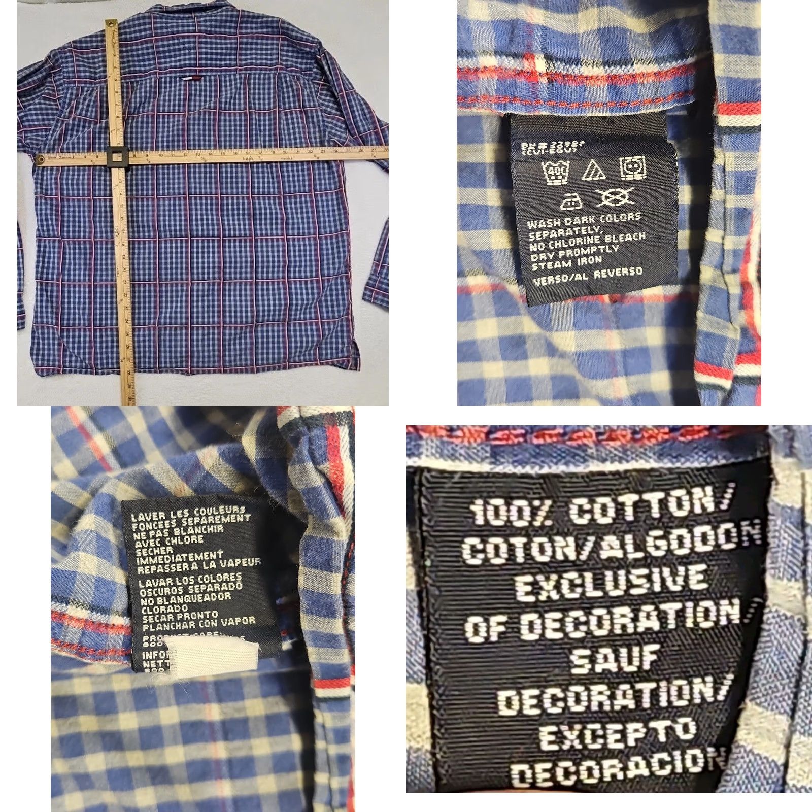 Tommy Hilfiger Tommy Jeans Shirt Mens XXL Blue Red Plaid Button-Down Classic Flag Logo Shirt Size US XXL / EU 58 / 5 - 8 Thumbnail