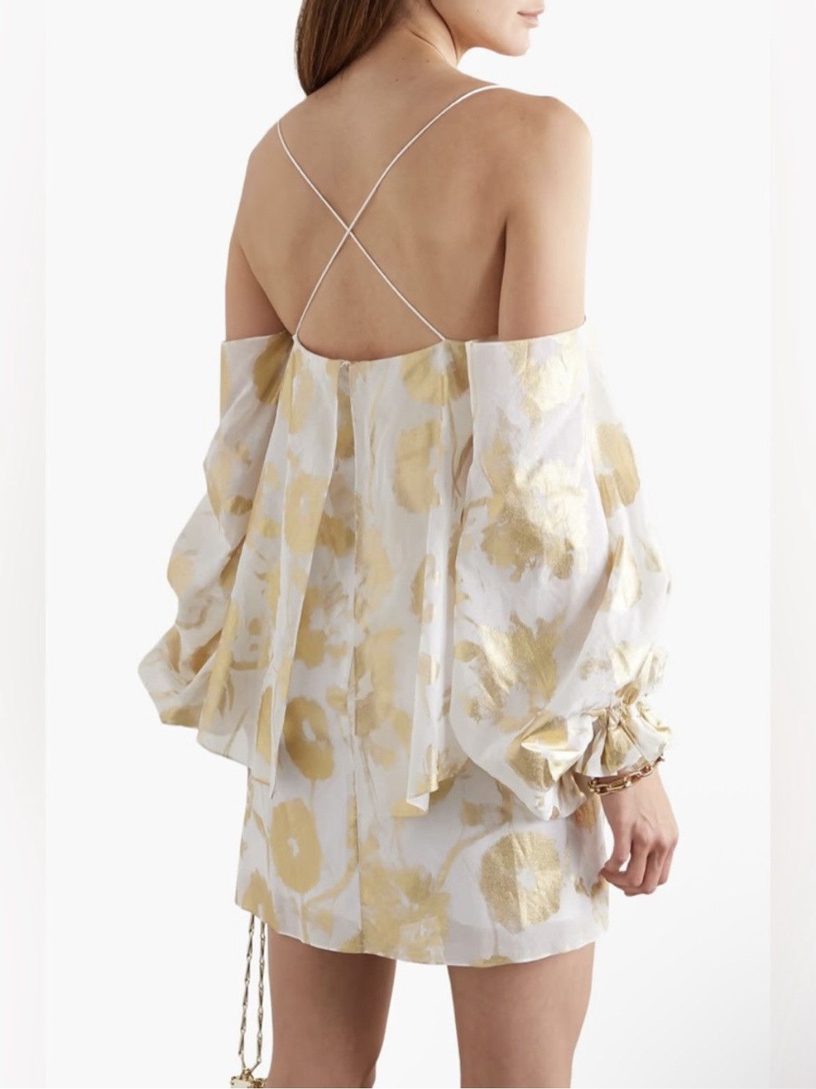 Halpern HALPERN Cold-shoulder Metallic Floral Cotton-voile Dress Size S / US 4 / IT 40 - 2 Thumbnail