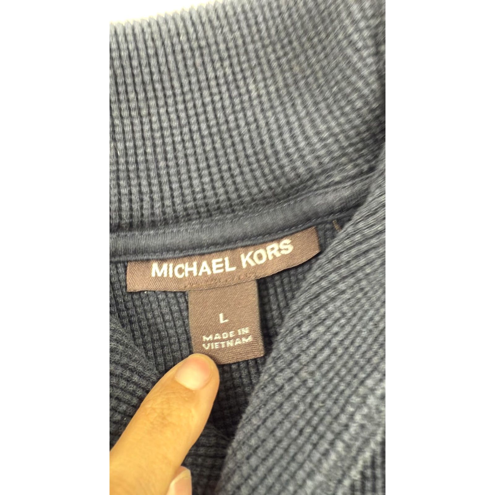 Michael Kors Michael Kors Sweater Mens Large Navy Blue Shawl Collar Waffle-Knit Pullover Casual Size US L / EU 52-54 / 3 - 4 Thumbnail