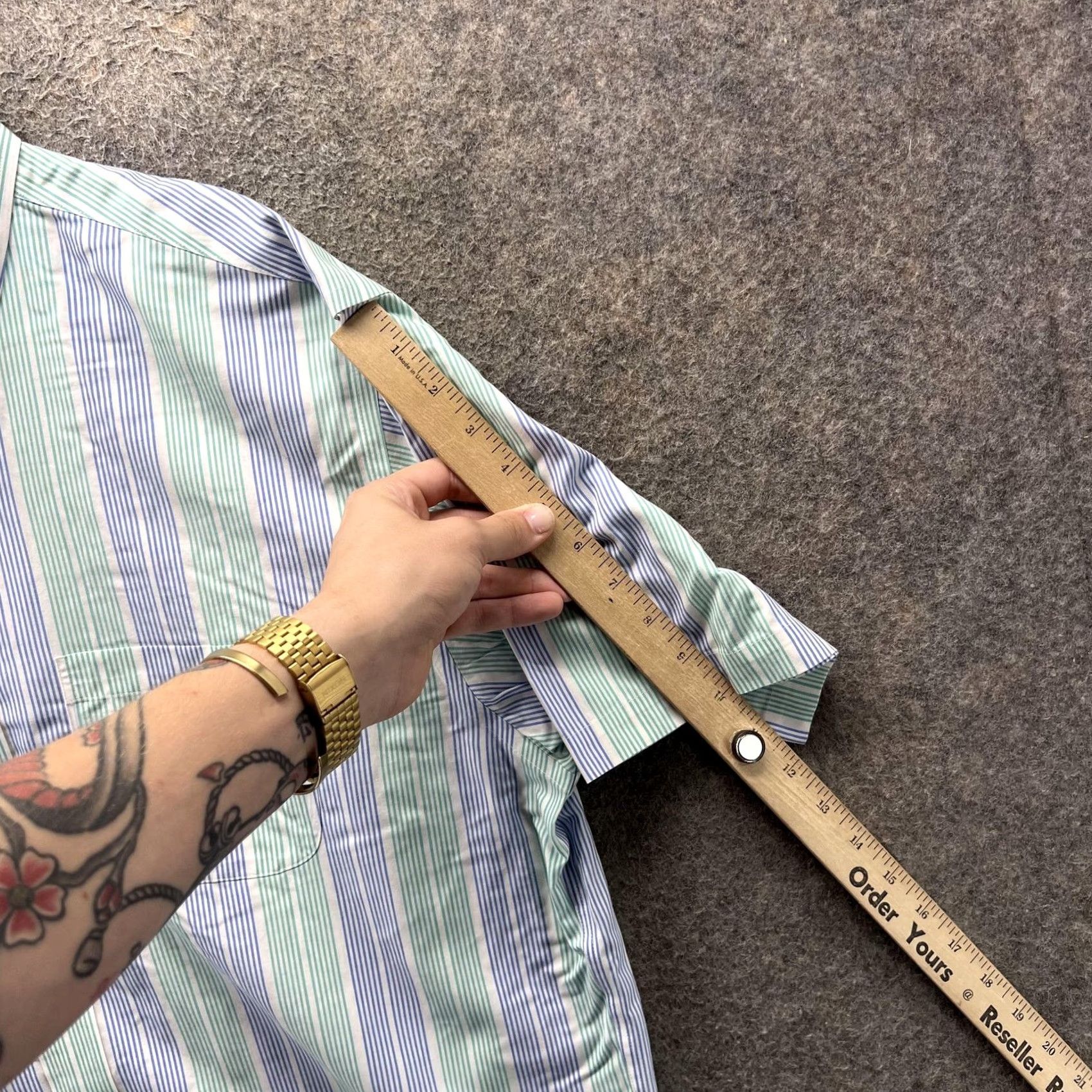 Brooks Brothers Brooks Brothers Shirt Mens Large Green Blue Stripe Button-Down Non-Iron Cotton Short Sleeve Pockets Size US L / EU 52-54 / 3 - 5 Thumbnail