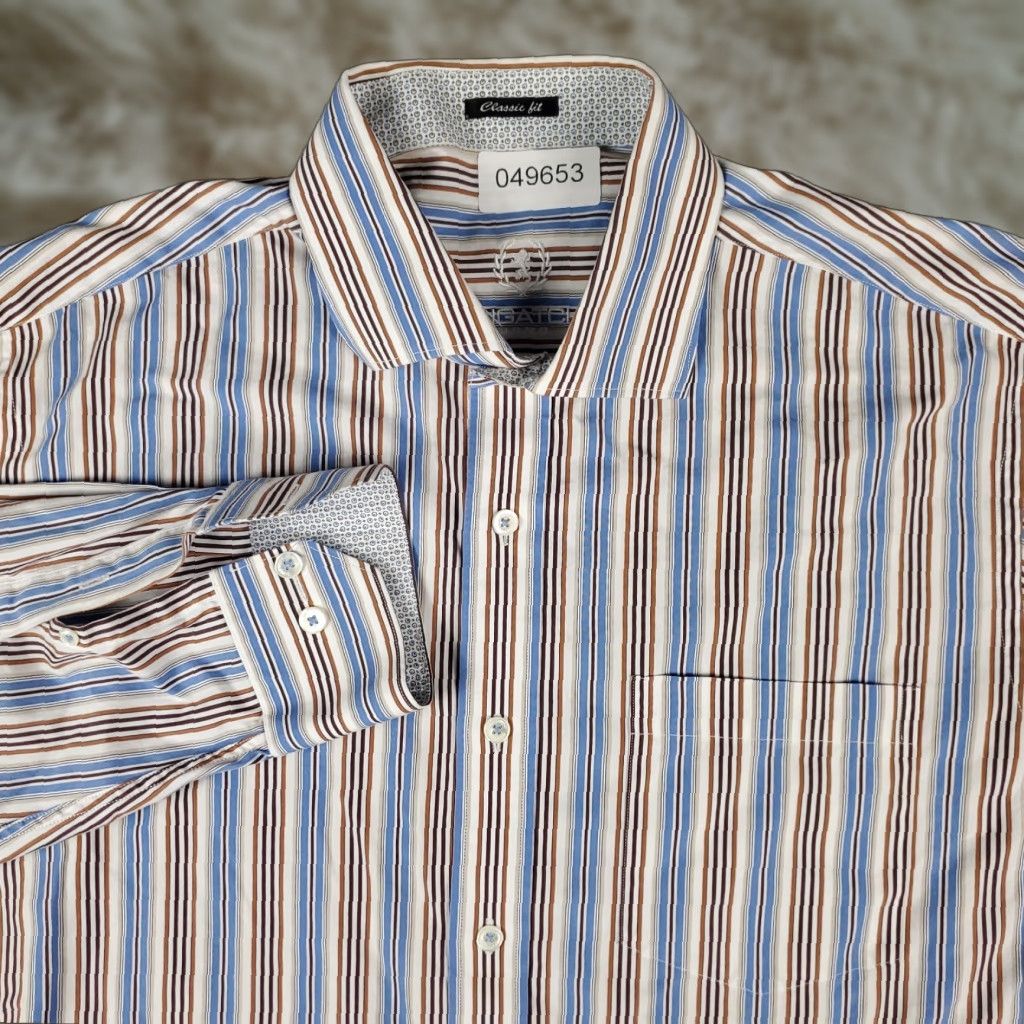 BUGATCHI Bugatchi Uomo Shirt Mens Large Blue Striped Classic Fit Button-Up Long Sleeve Size US L / EU 52-54 / 3 - 1 Thumbnail