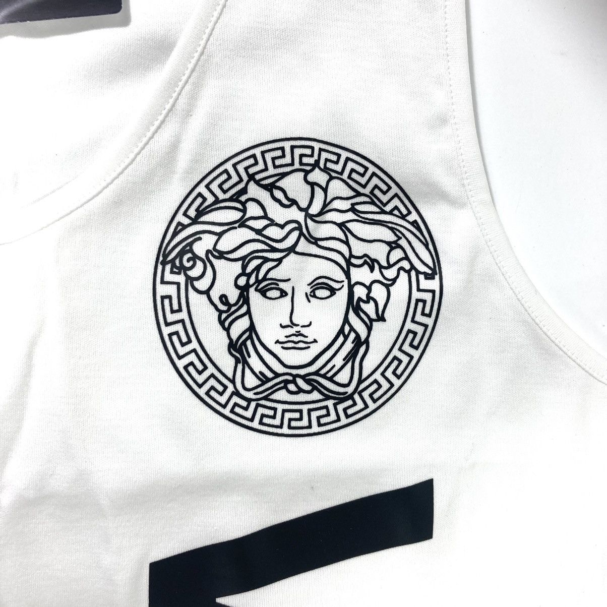 Versace Logo Cotton Women Graphic Tank White Size 44 NEW