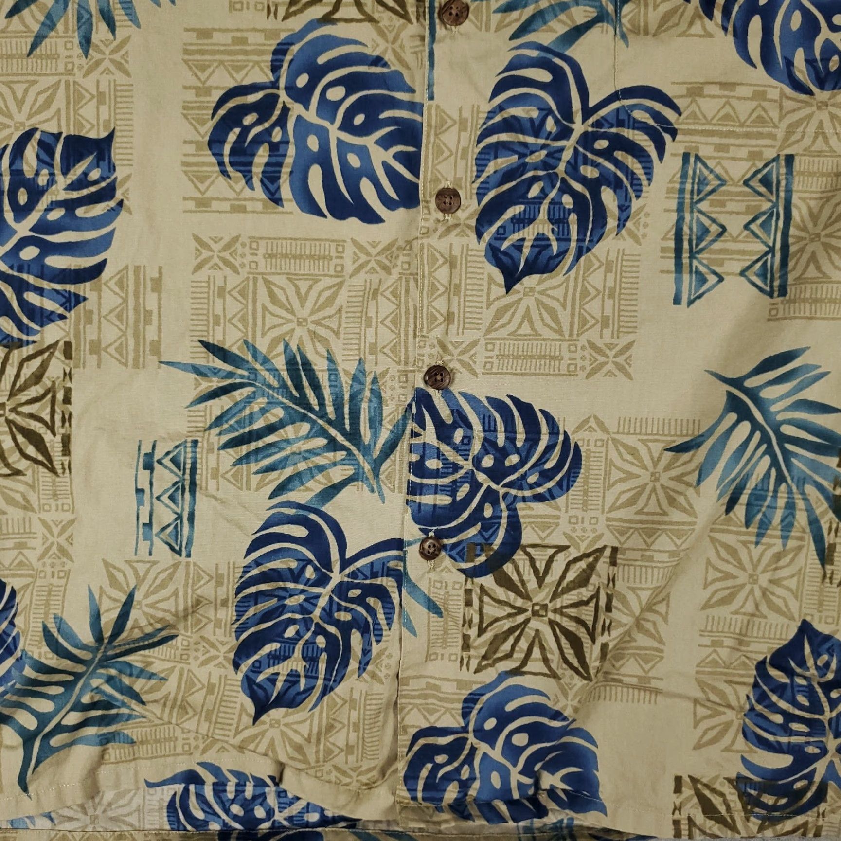 Vintage Eddie D Shirt Mens Size 3XB Beige Blue Camp Collar Hawaiian Button Up Size US XXL / EU 58 / 5 - 3 Thumbnail