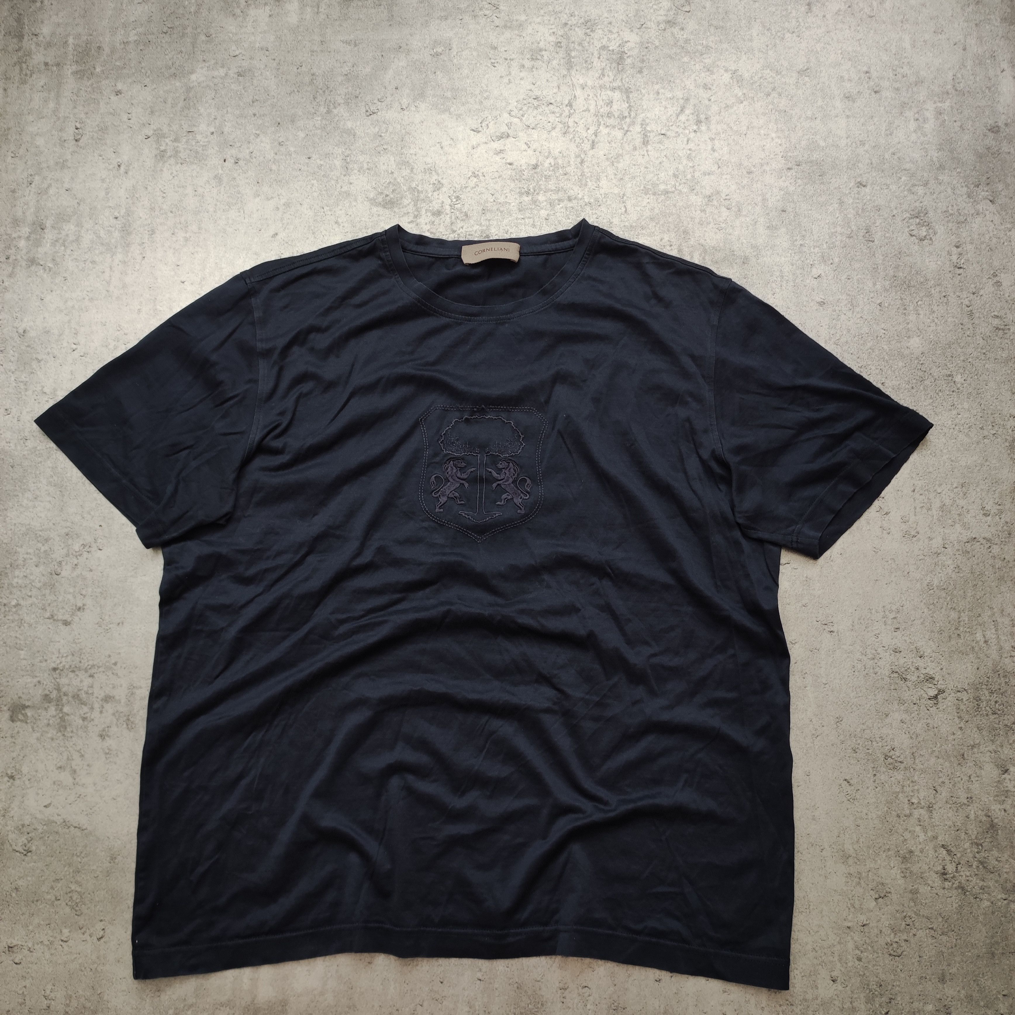 Corneliani Corneliani Italy Embroidered Logo Piqe Navy Tshirt Size US L / EU 52-54 / 3 - 2 Thumbnail