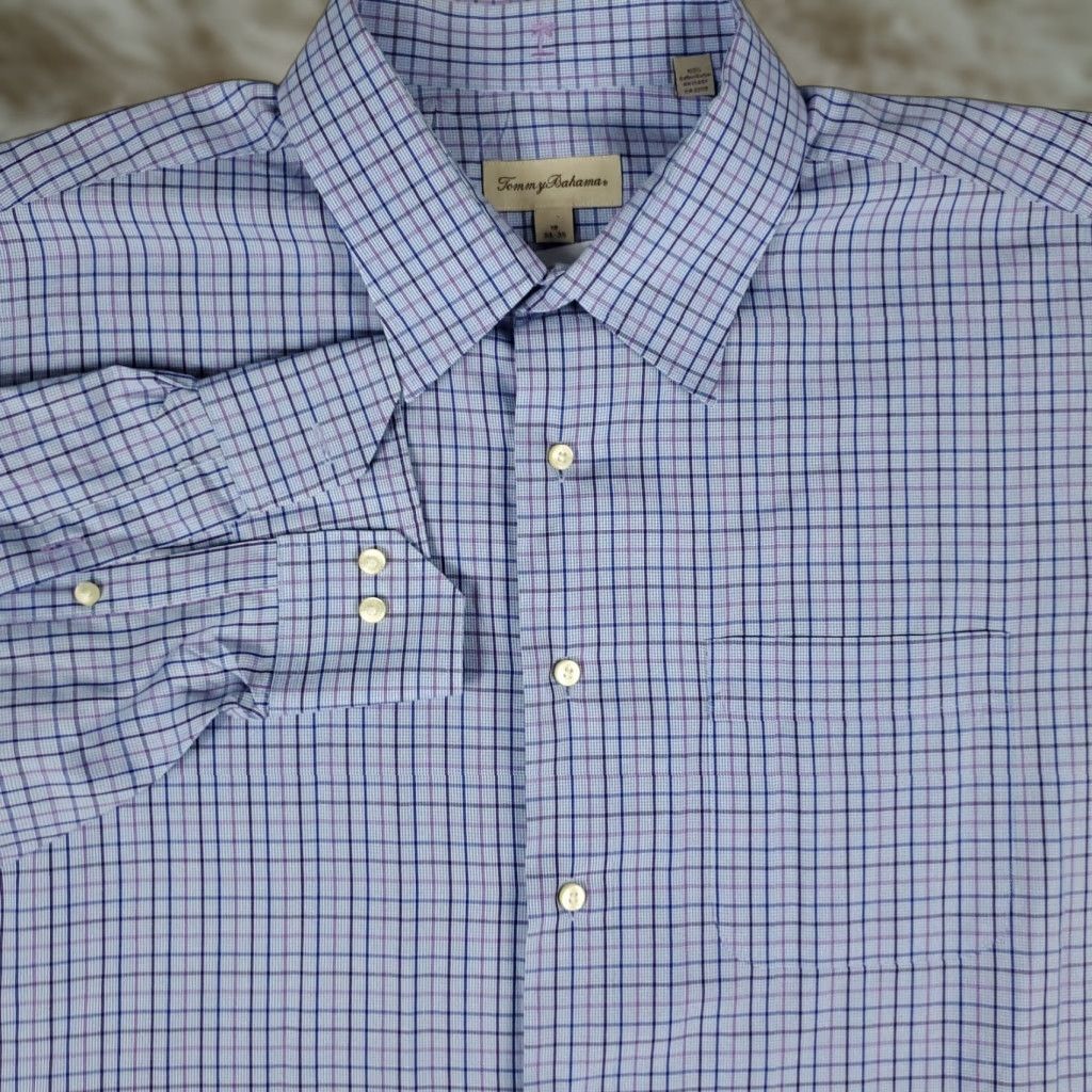 Tommy Bahama Tommy Bahama Shirt Mens 18 Blue Check Dress Shirt Button Up Long Sleeve Size 48R - 1 Thumbnail