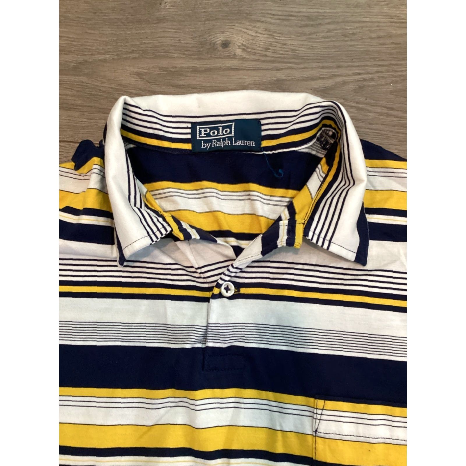 Polo Ralph Lauren VTG Polo Ralph Lauren Polo Shirt Men’s 100% Cotton Short Sleeve Navy Yellow Stripe L Blue Striped Polo Mens Regular Fit Vintage Shirts Size US L / EU 52-54 / 3 - 4 Thumbnail