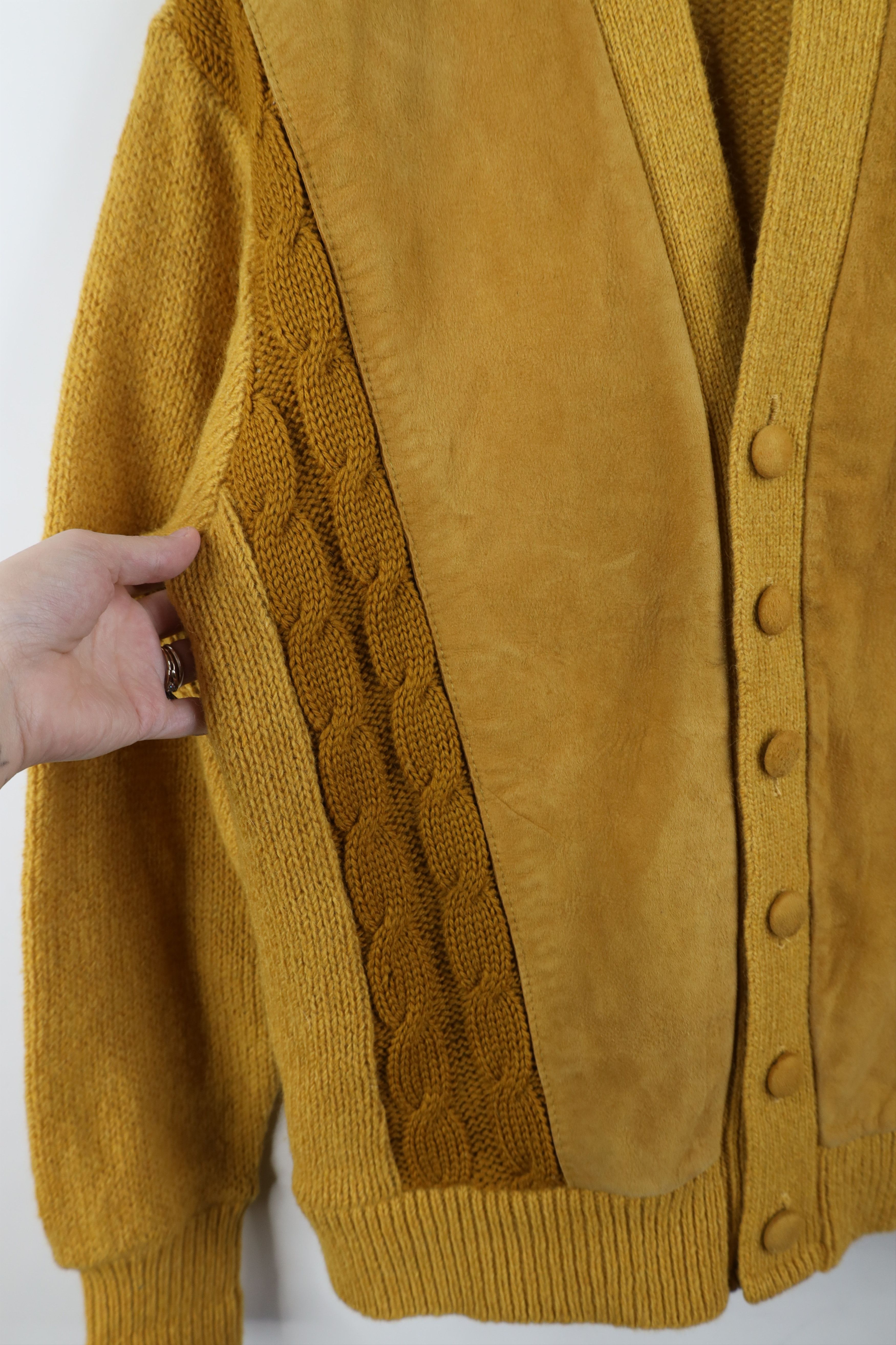 Vintage Vintage 50s Rockabilly Cable Knit Suede Cardigan Sweater USA Size US M / EU 48-50 / 2 - 6 Thumbnail
