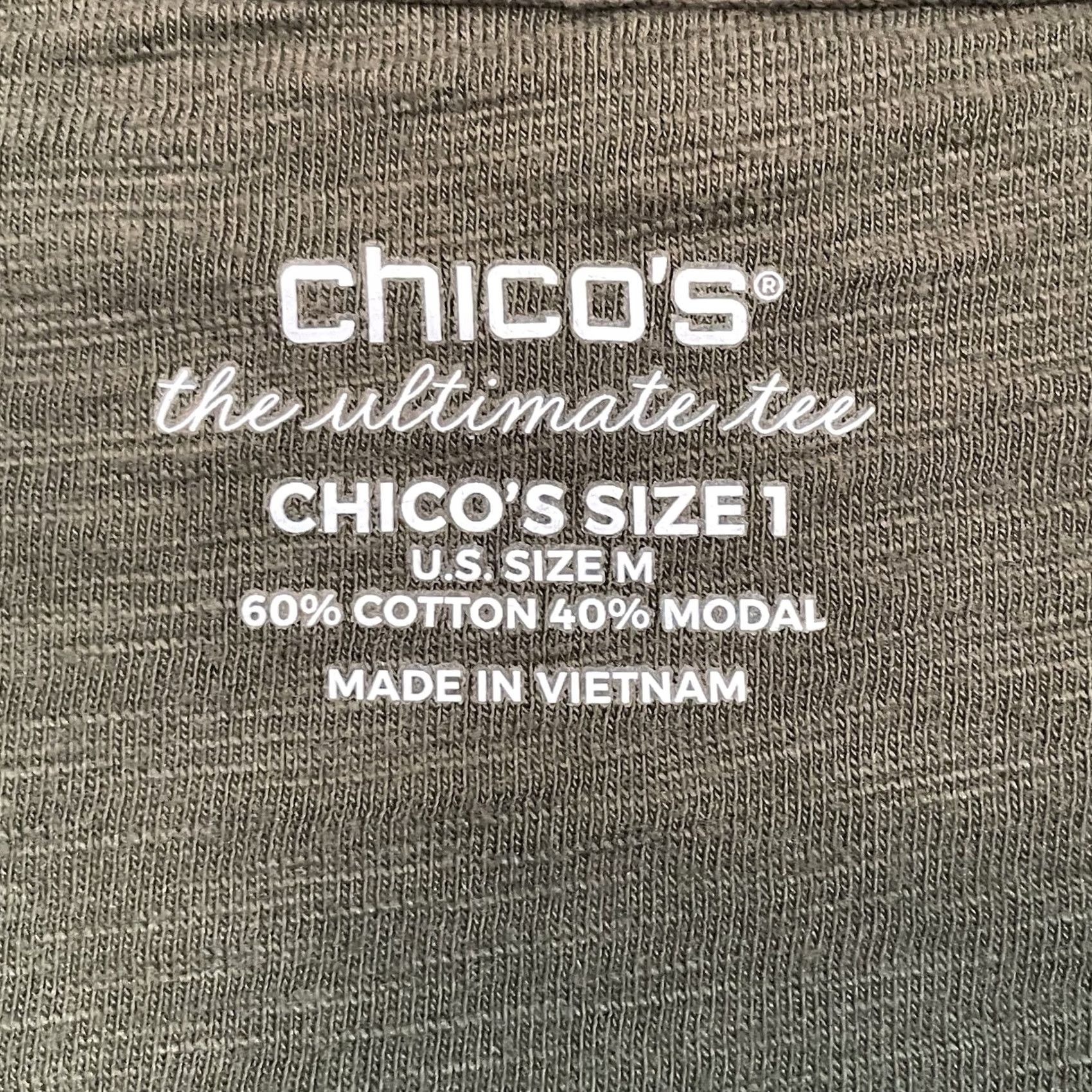 Vintage Chico's Tee Top Blouse Woman M Cotton Slub 3/4 Sleeve Olive Green Casual Shirt Size M / US 6-8 / IT 42-44 - 5 Thumbnail