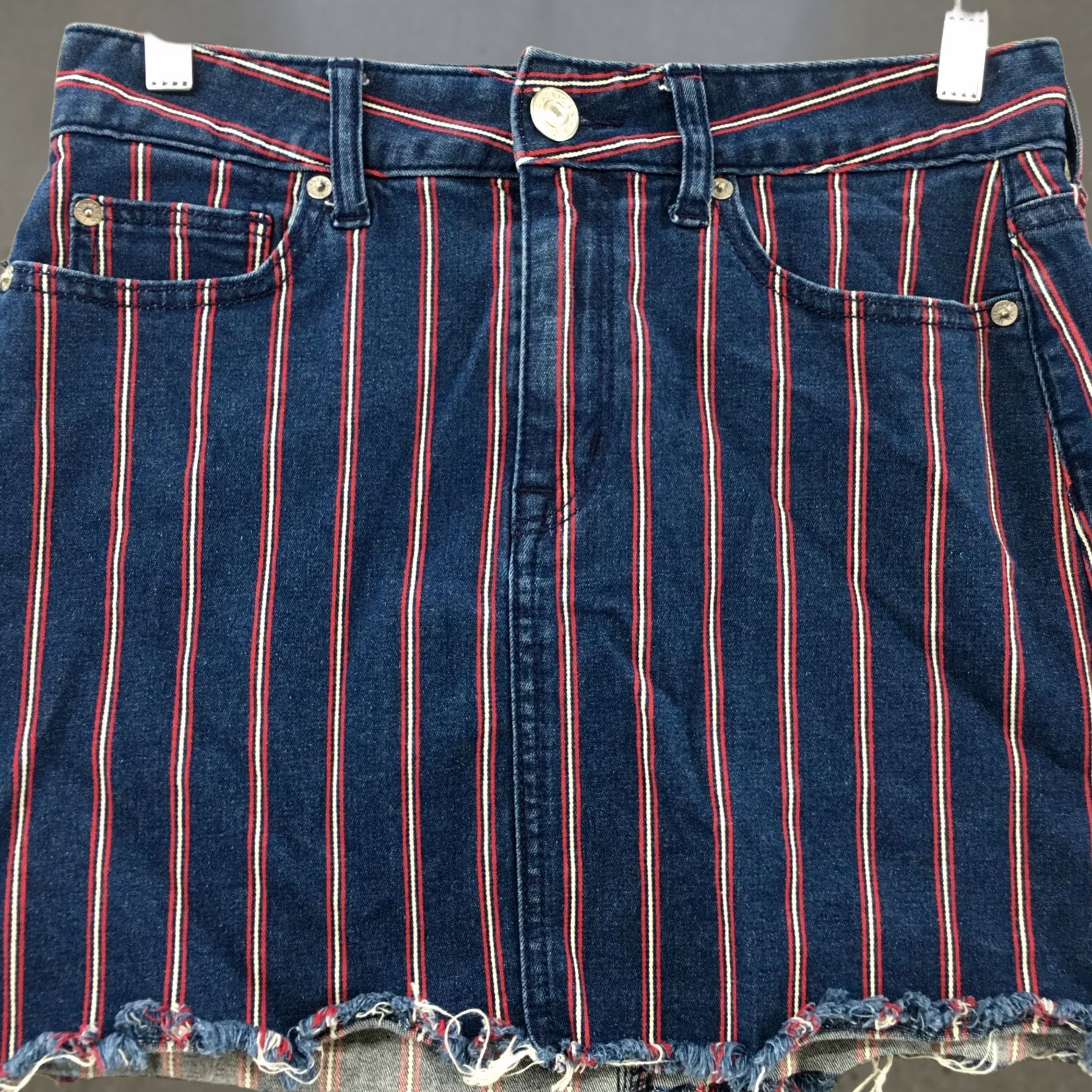 American Eagle Outfitters American Eagle Outfitters Skirt Womens 4 A-Line Denim Zip Blue Striped Short 29x14 Size 27" / US 4 / IT 40 - 1 Thumbnail