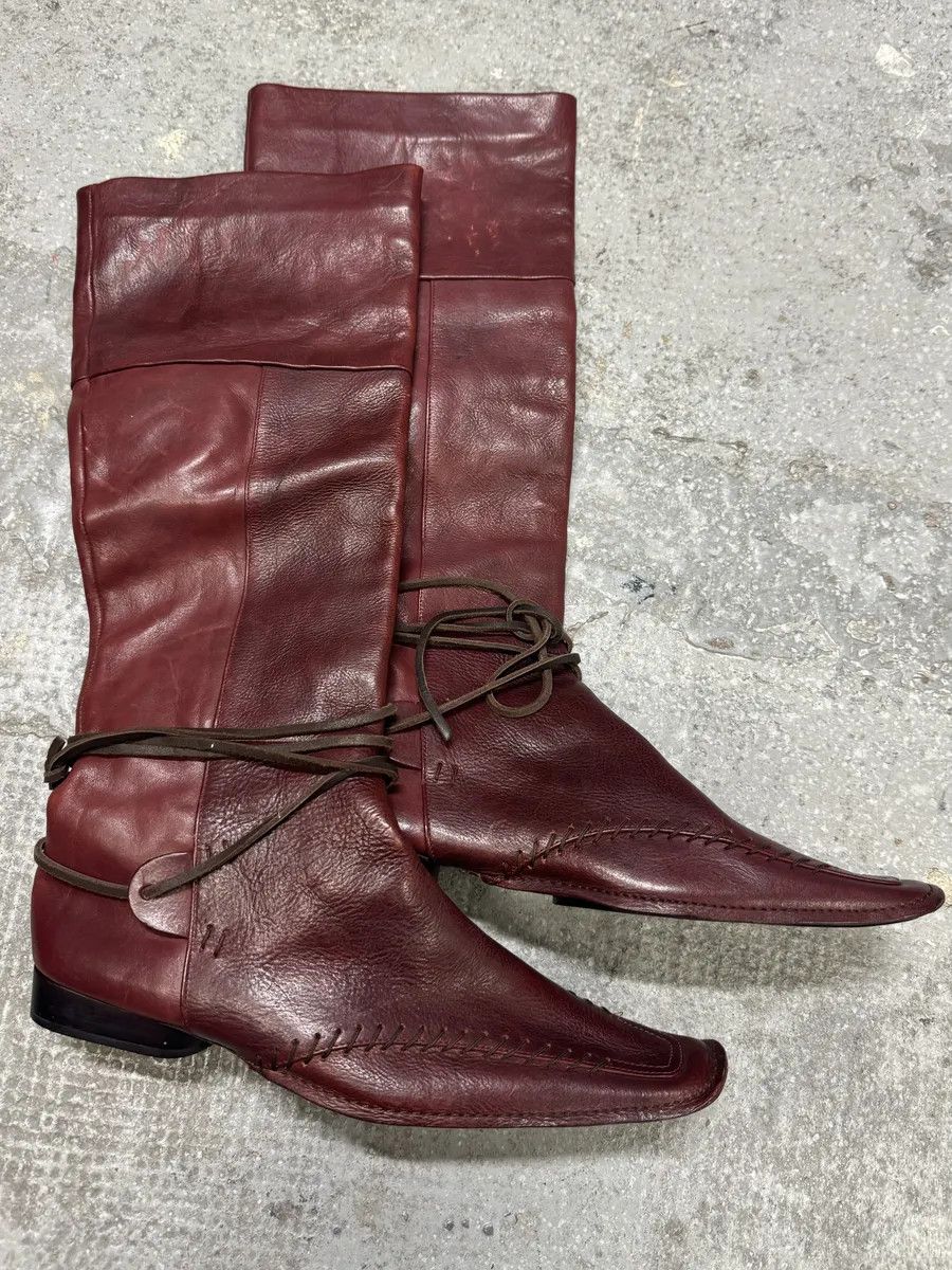 Marithe + Francois Girbaud Marithé & François Girbaud Burgundy High Leather Laced Boots Size US 7 / IT 37 - 3 Thumbnail