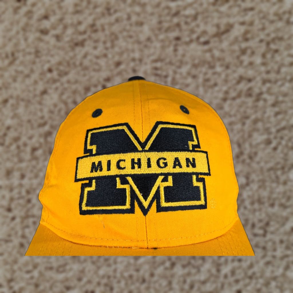 Vintage Captivating Headwear Michigan University Hat Cap Strap Back Adult Yellow Cotton Polyester Go Blue Size ONE SIZE - 1 Thumbnail