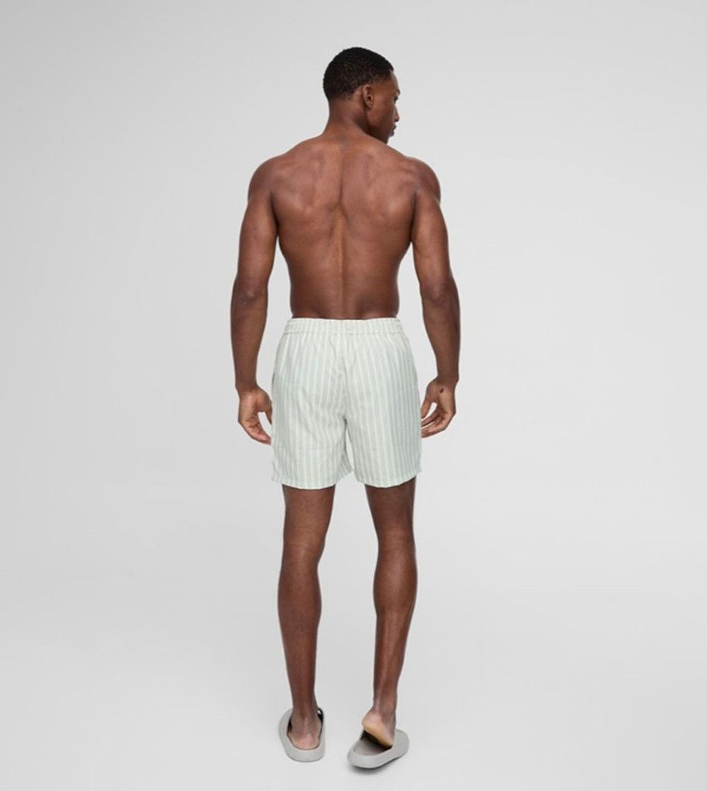 Boohoo Men's BoohooMAN Striped Swim Trunks M Light Green Beige Size US 34 / EU 50 - 2 Thumbnail