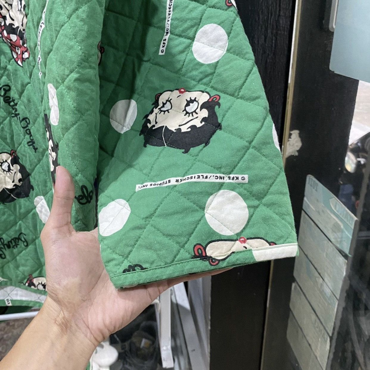 Anime Vintage 90s Betty Boop Full Print Quilted Jacket Green Size US L / EU 52-54 / 3 - 7 Thumbnail