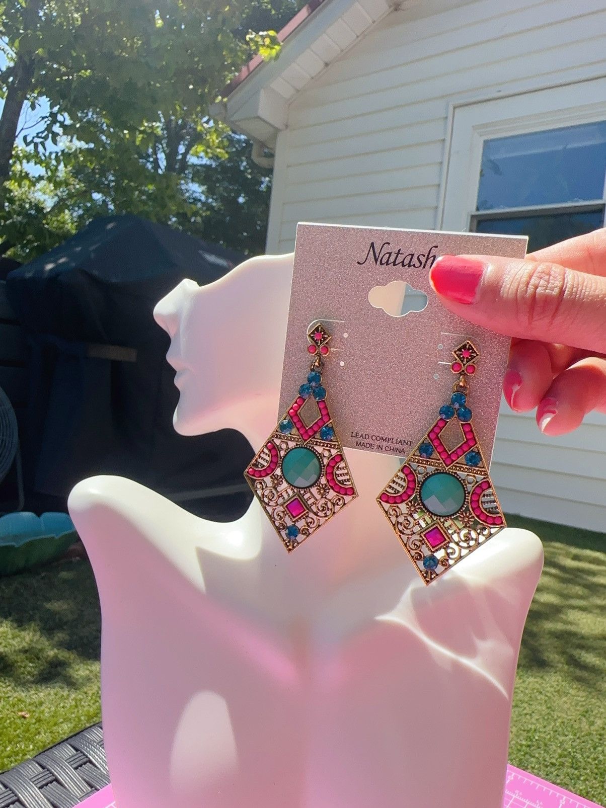 Designer Natasha Earrings Dimond shaped multicolor crystal Beads Size ONE SIZE - 1 Thumbnail
