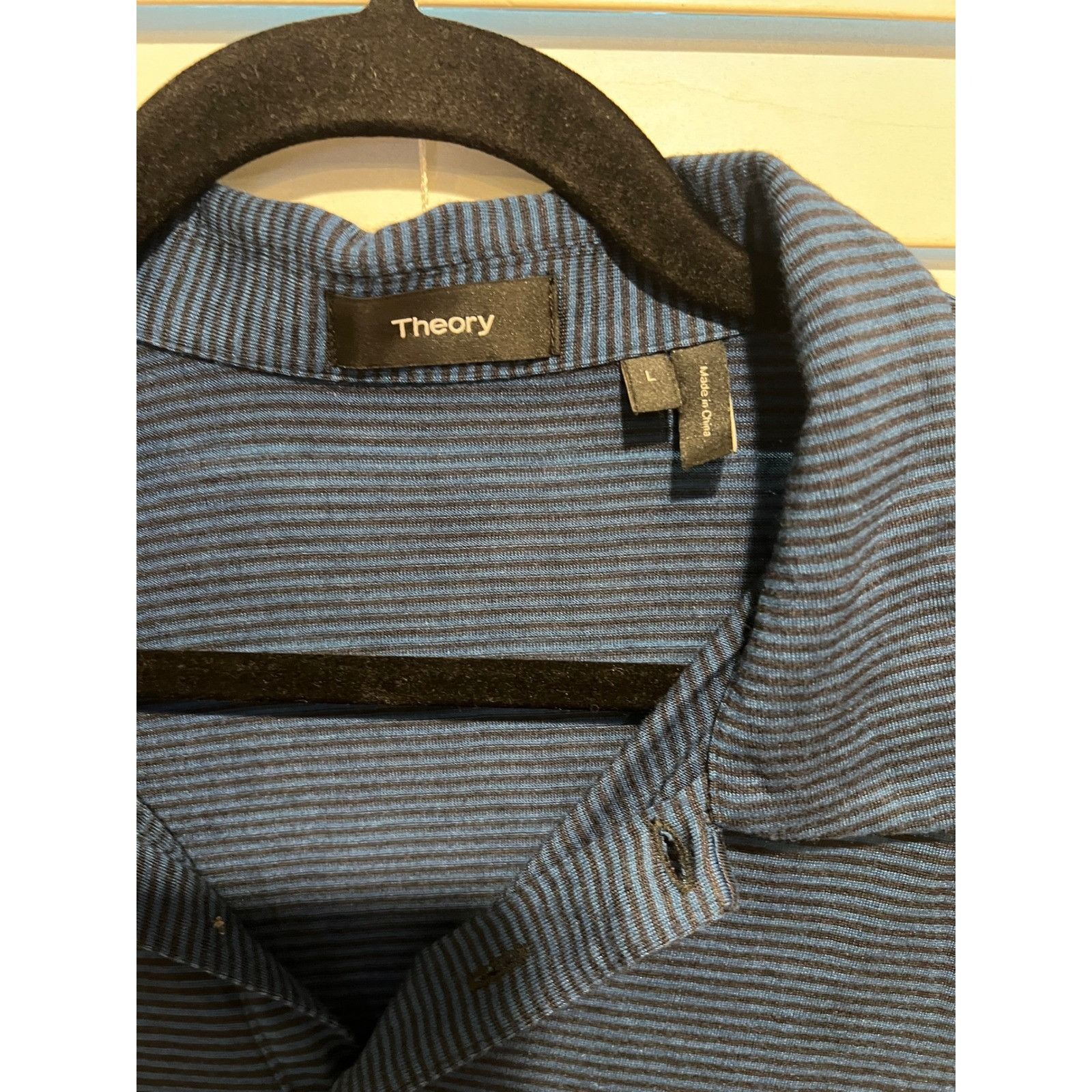 Theory Theory Mens Polo Shirt Large L Blue Black Striped Short Slee Size US L / EU 52-54 / 3 - 2 Thumbnail