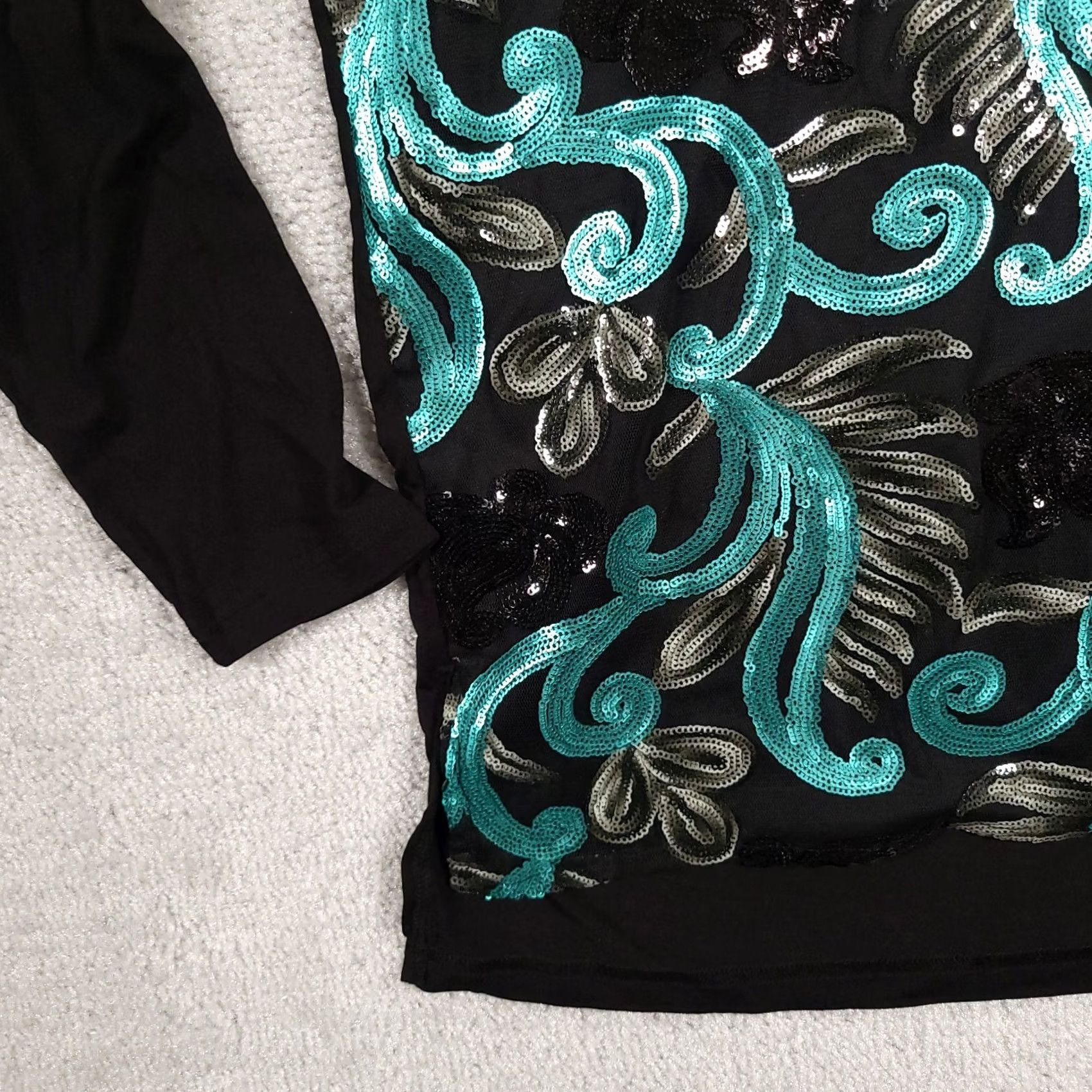 Altea WDNY Sequin Shirt Women's M Black Teal Silver Floral Stretch Long Sleeve Size M / US 6-8 / IT 42-44 - 5 Thumbnail