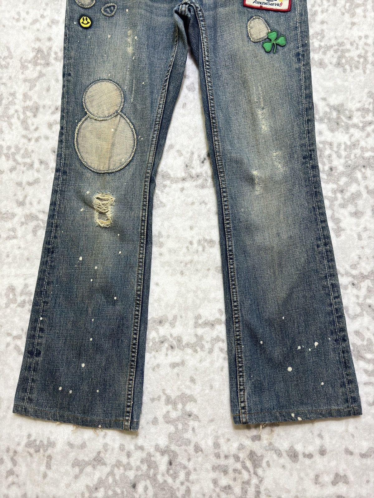 Japanese Brand Vintage BACK NUMBER Flare Distressed Low Raise Patches Denim Size US 29 - 5 Thumbnail