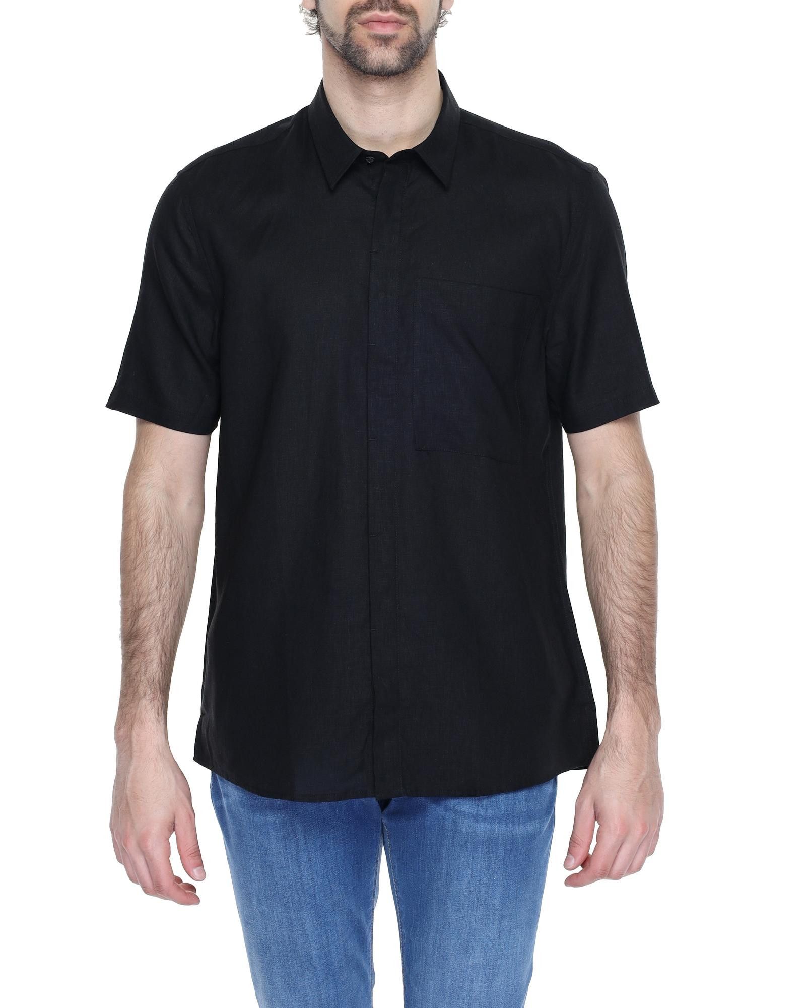 image of Antony Morato Linen Blend Short-Sleeve Shirt in Black, Men's (Size Medium)