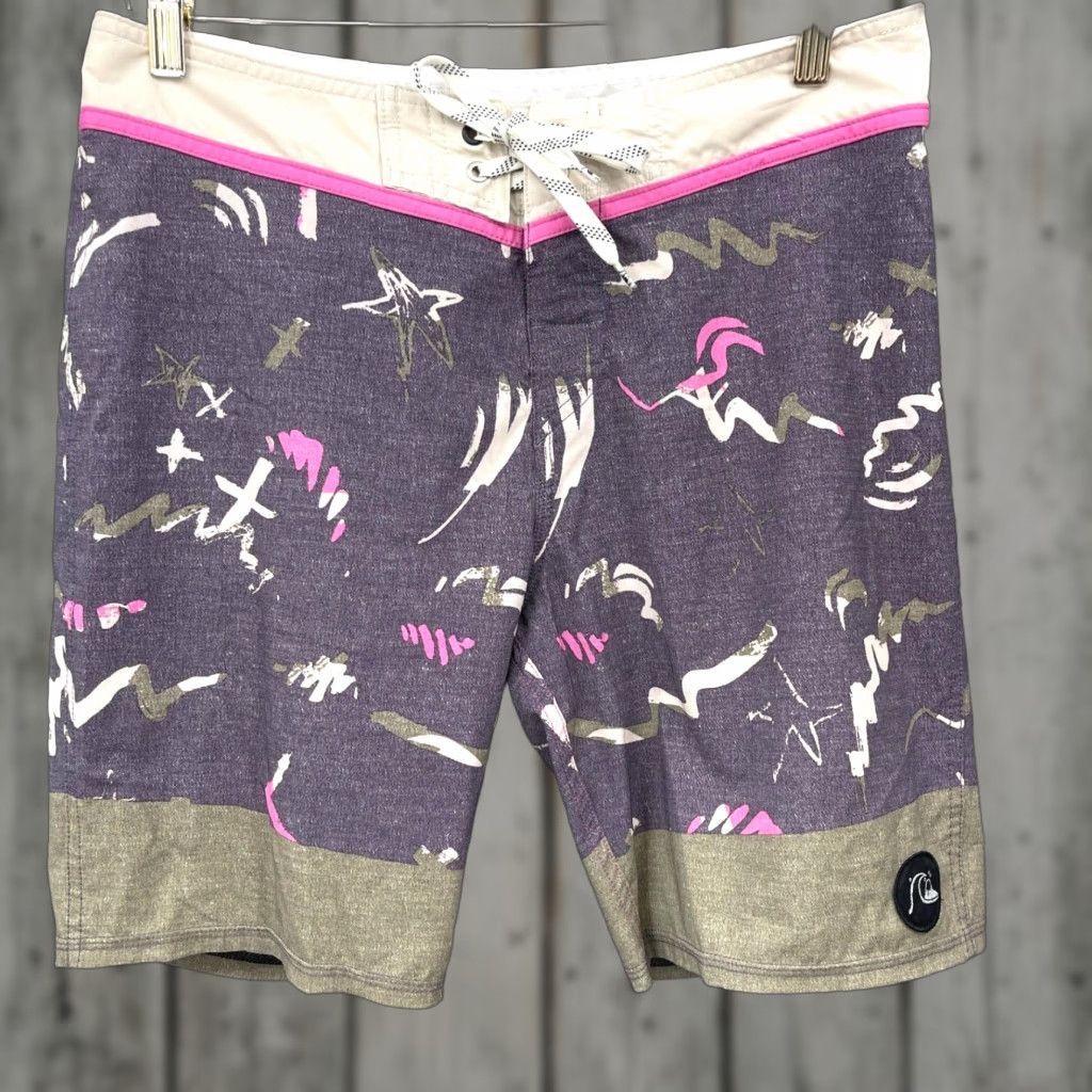 Quiksilver Quicksilver Board Shorts Mens Small Dry Flight Swim Trunks Unlined Preppy Surf Gray Polyester Blended Fabric with Drawstring Pockets Mens Size US 29 - 1 Thumbnail