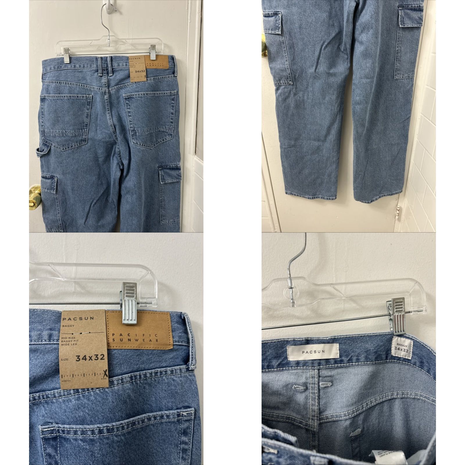 Pacsun VINTAGE PacSun Baggy Jeans Mens 34x32 Blue Cargo Pocket Double Knee NWT 5 MSRP Size US 34 / EU 50 - 8 Thumbnail