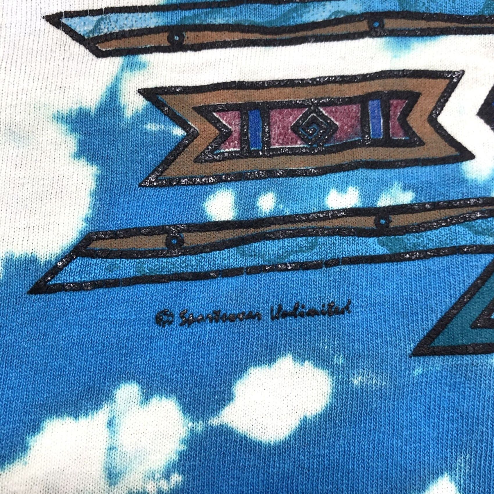 Vintage VINTAGE Sportsman T-Shirt Aztec Tie Dye Blue 90s Crew Neck Short Sleeve Men L Large Graphic Size US L / EU 52-54 / 3 - 3 Thumbnail