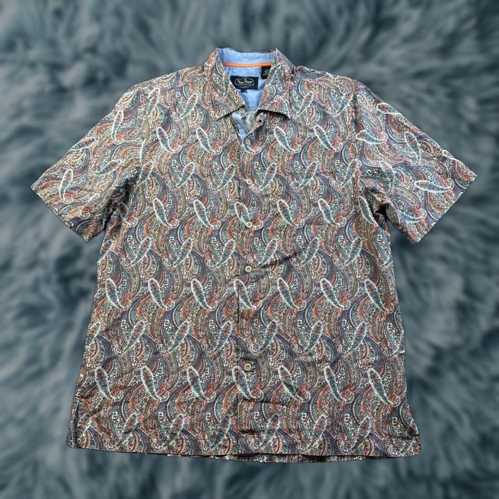 Nat Nast Nat Nast Shirt Mens M Multicolor Paisley Silk Button-Up Casual Formal Party/Cocktail Short Sleeve N/A Size US M / EU 48-50 / 2 - 1 Thumbnail