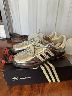 Silver Samba metallic-leather trainers, Wales Bonner