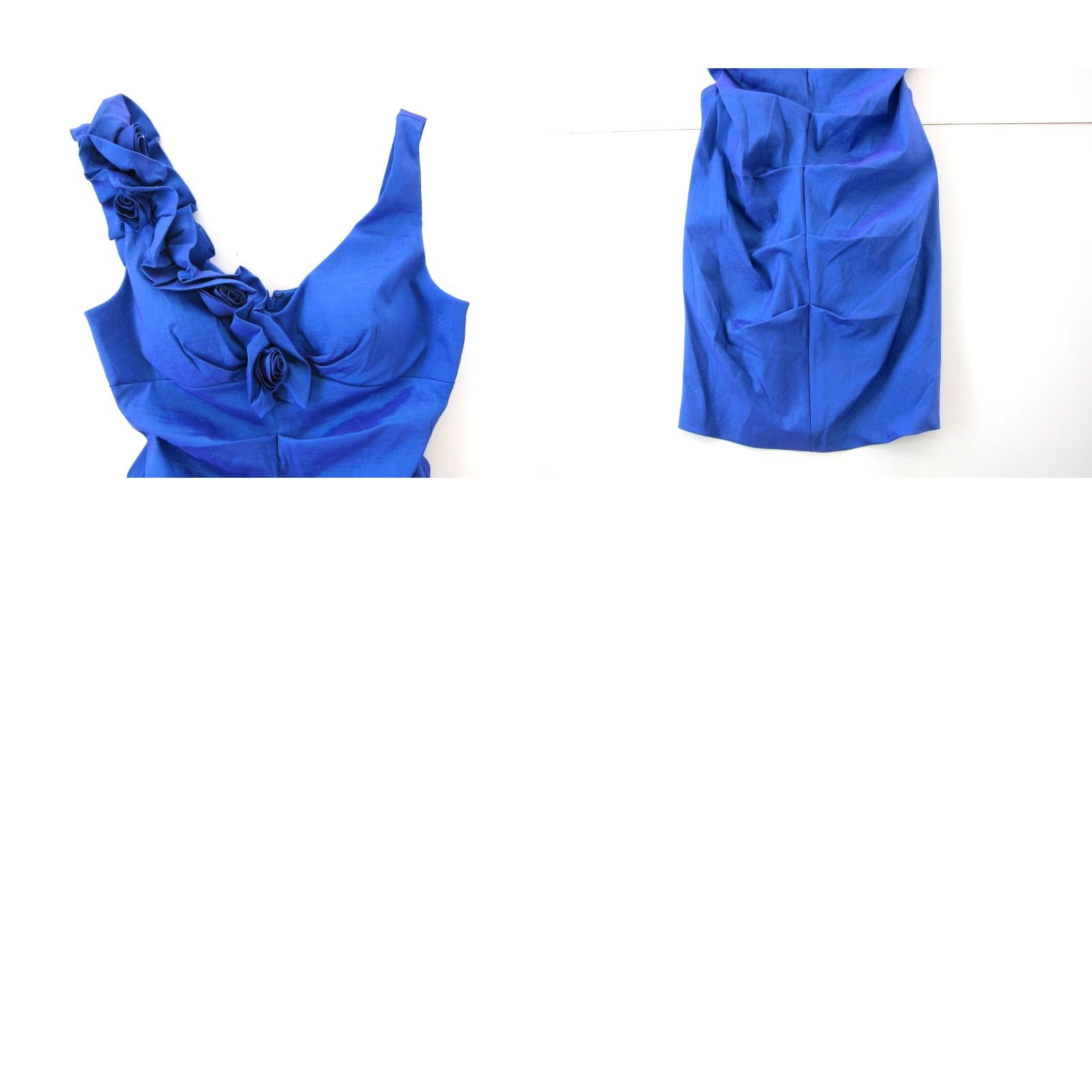 Vintage VINTAGE S.L. Fashions Blue Satin Stretch Floral Bodycon Tank Party Prom Dress 12 Size XL / US 12-14 / IT 48-50 - 8 Thumbnail