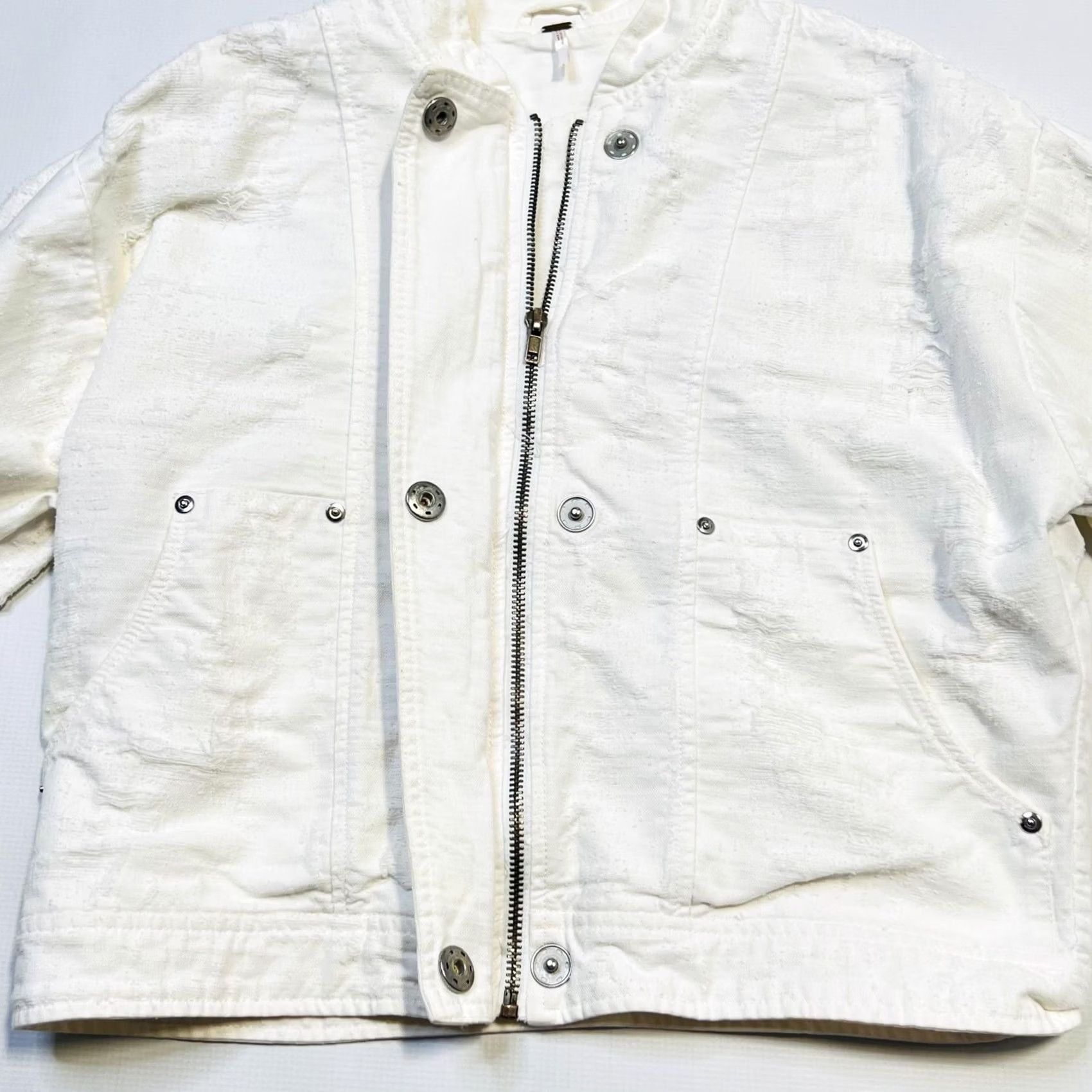 Free People Free People Jacket Womens Large White Textured Cotton Full Zip Boho Casual Size L / US 10 / IT 46 - 6 Thumbnail