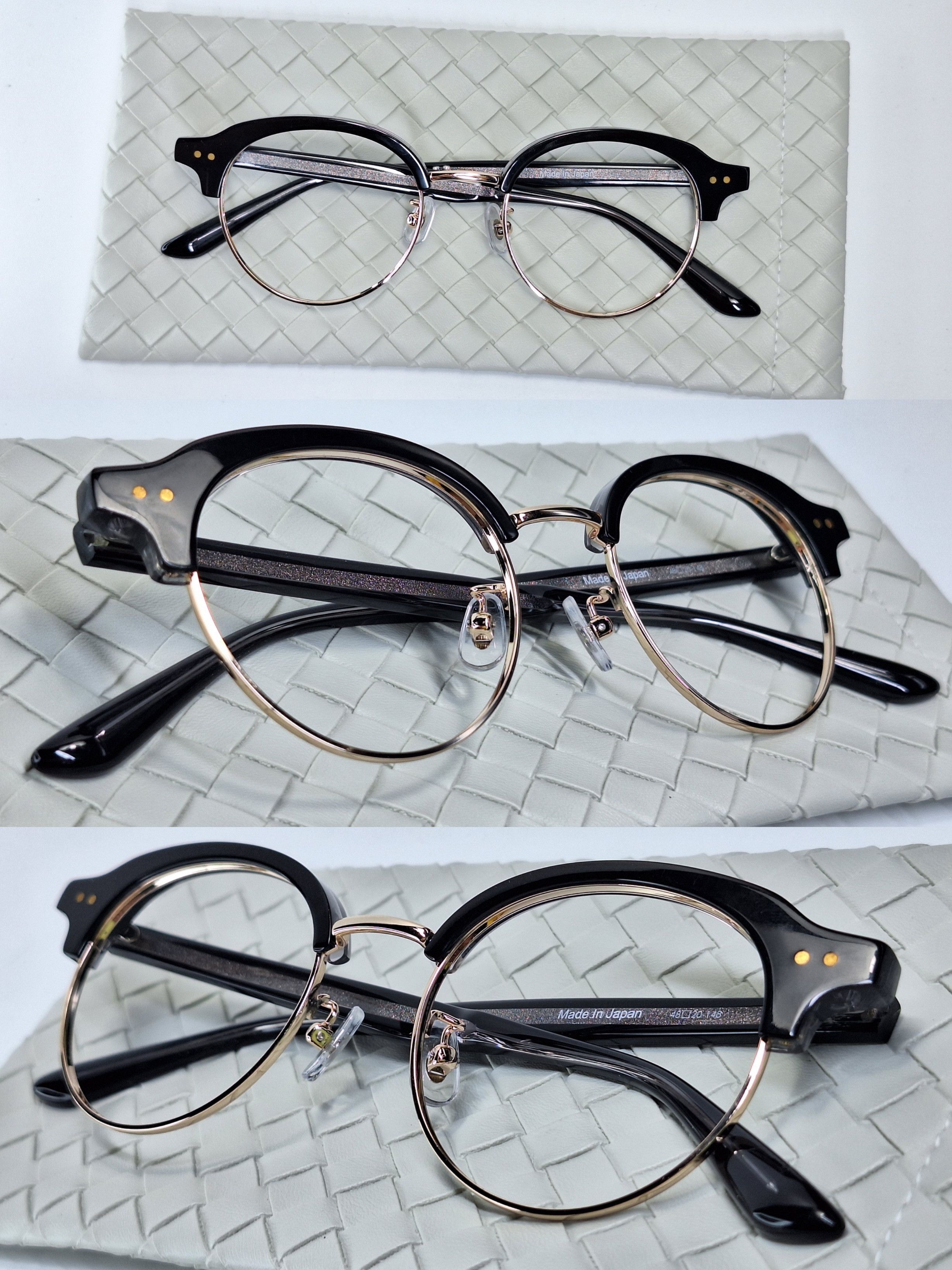 Other Japan Made Black Gold Browline Acetate Eyeglass Frame 48mm Size ONE SIZE - 4 Thumbnail