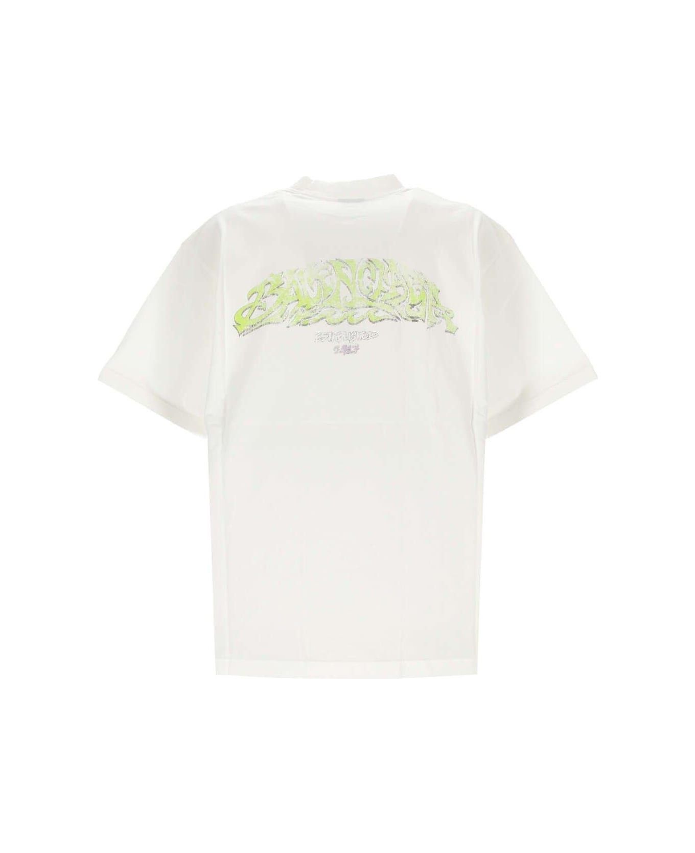 Balenciaga o1s1rm1225 Medium Fit T-Shirt in White/Green Size US L / EU 52-54 / 3 - 2 Thumbnail
