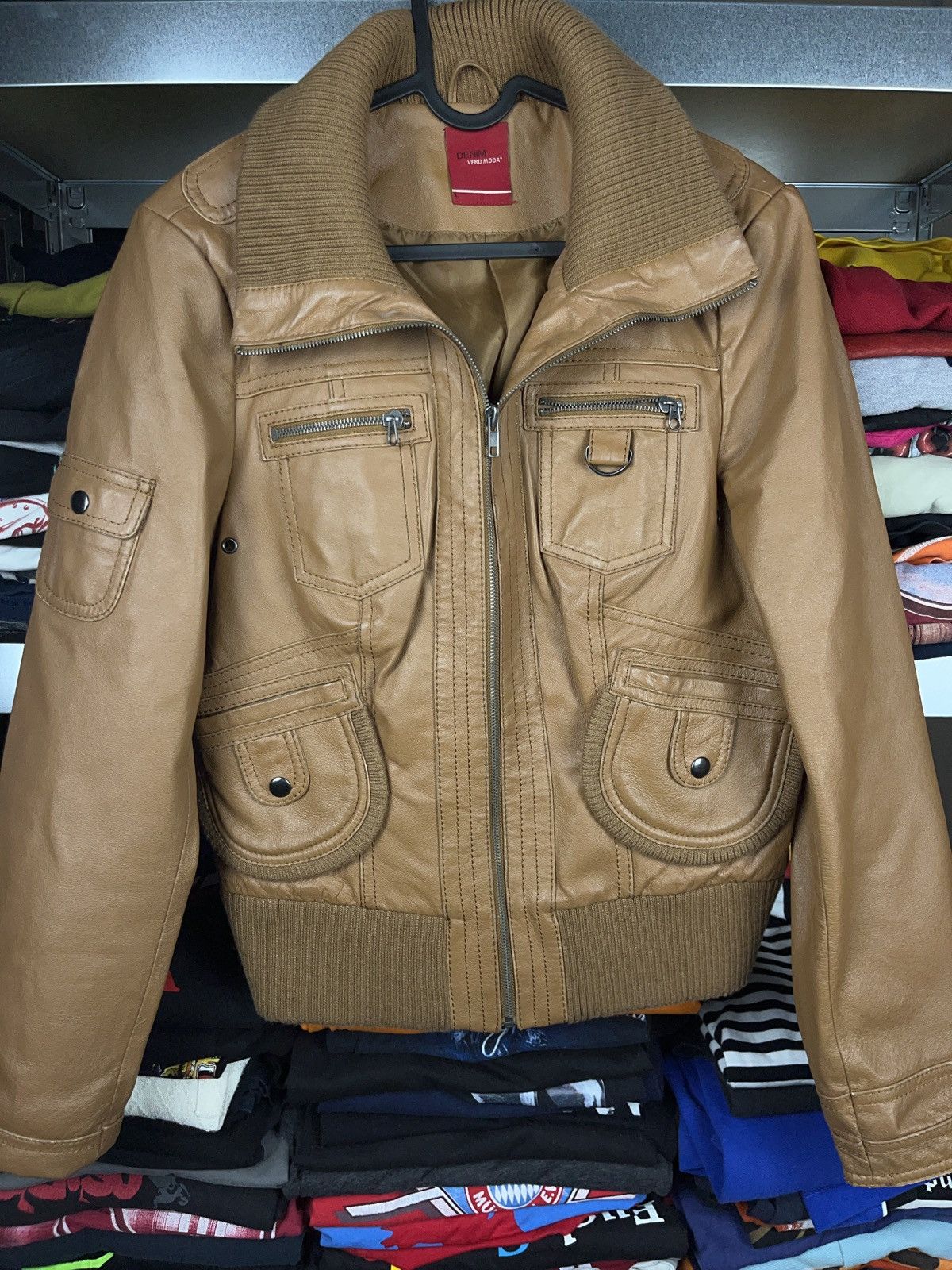 image of Avant Garde x Genuine Leather Brown Vintage Cargo Genuine Leather Jacket High Quality (Size Small)