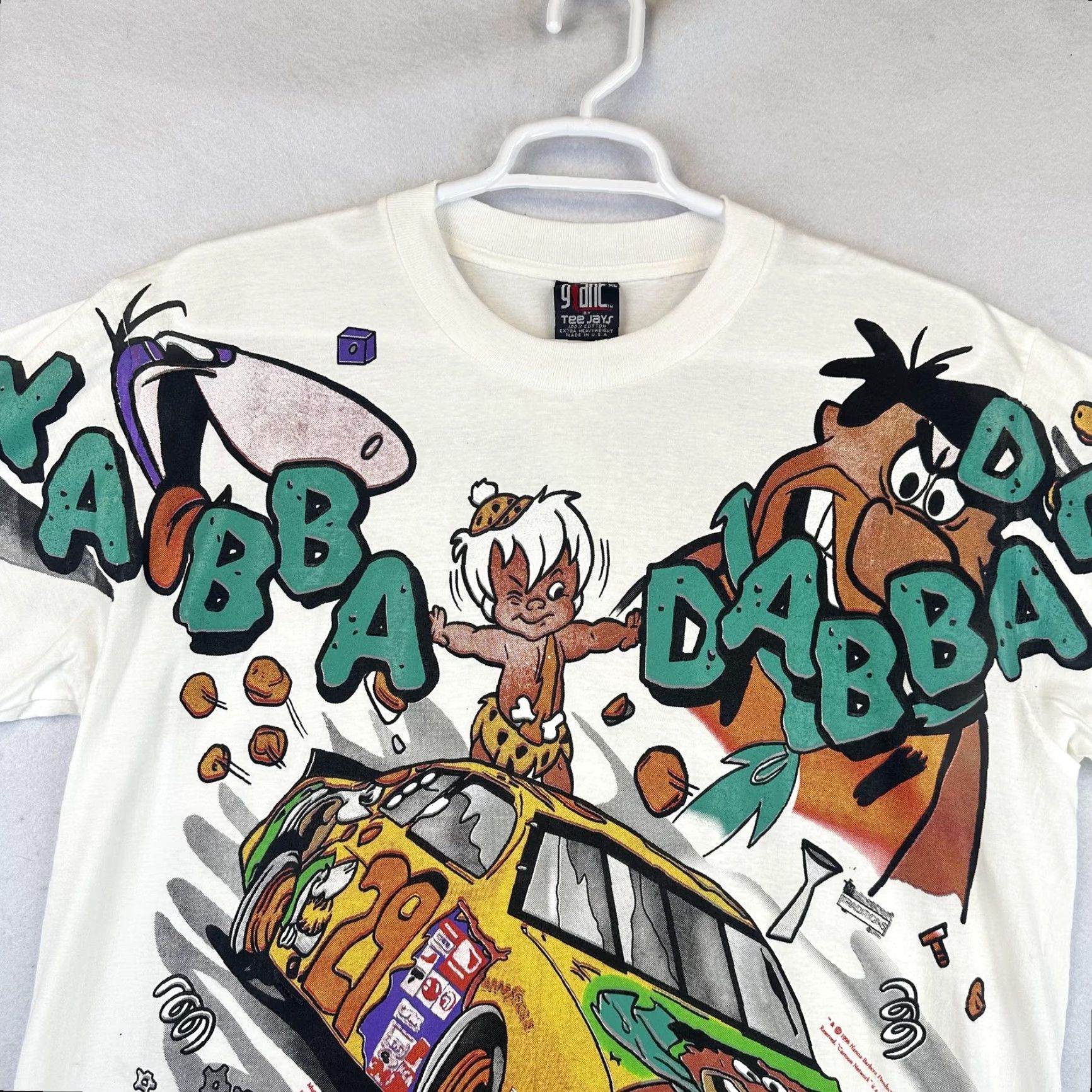 TEE JAYS VINTAGE Flintstones Wacky Races Shirt Mens XL White Cartoon Network Racing 90s Size US XL / EU 56 / 4 - 3 Thumbnail