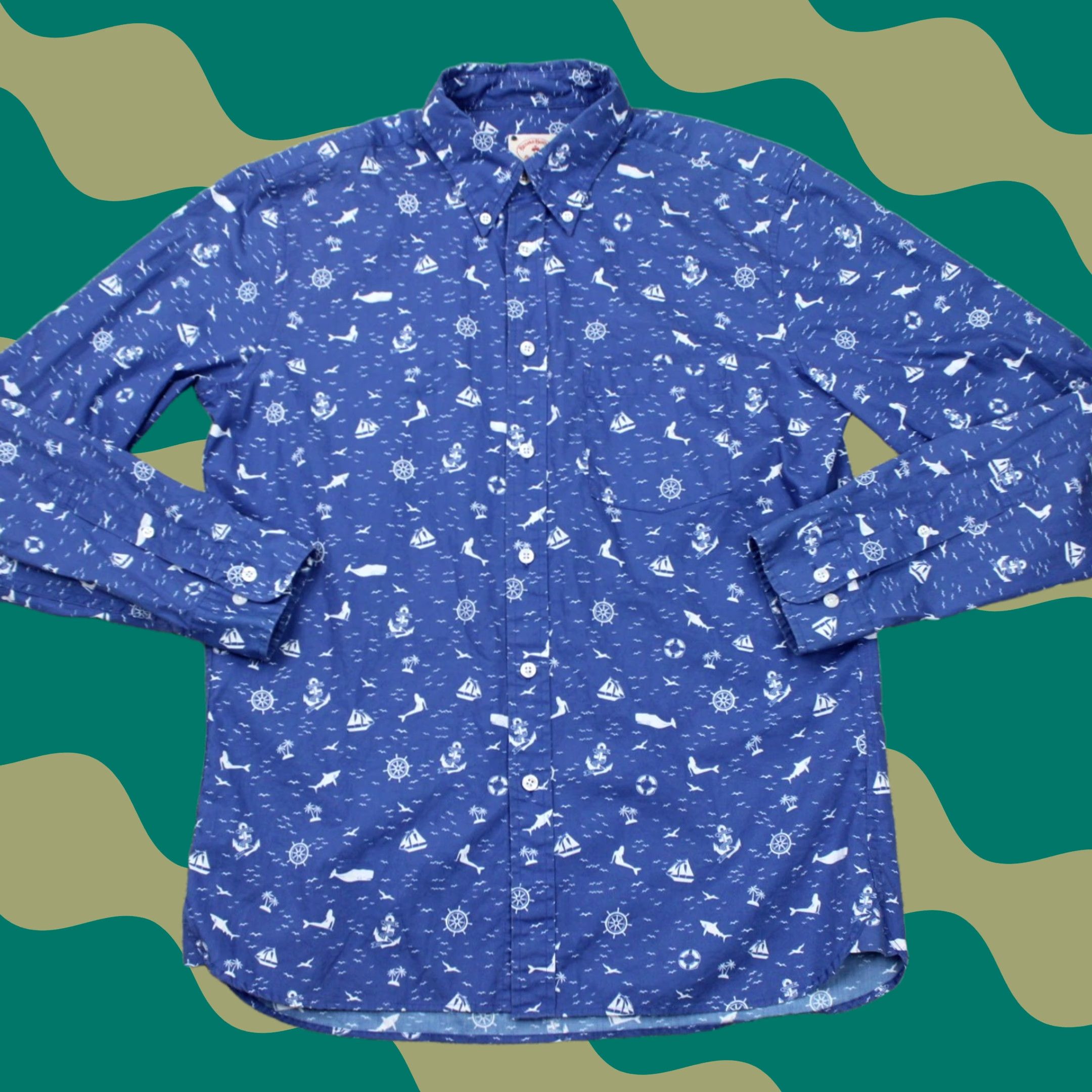 Brooks Brothers Brooks Brothers Fleece AOP Shirt Mens Medium Blue All Over Print Size US M / EU 48-50 / 2 - 1 Thumbnail
