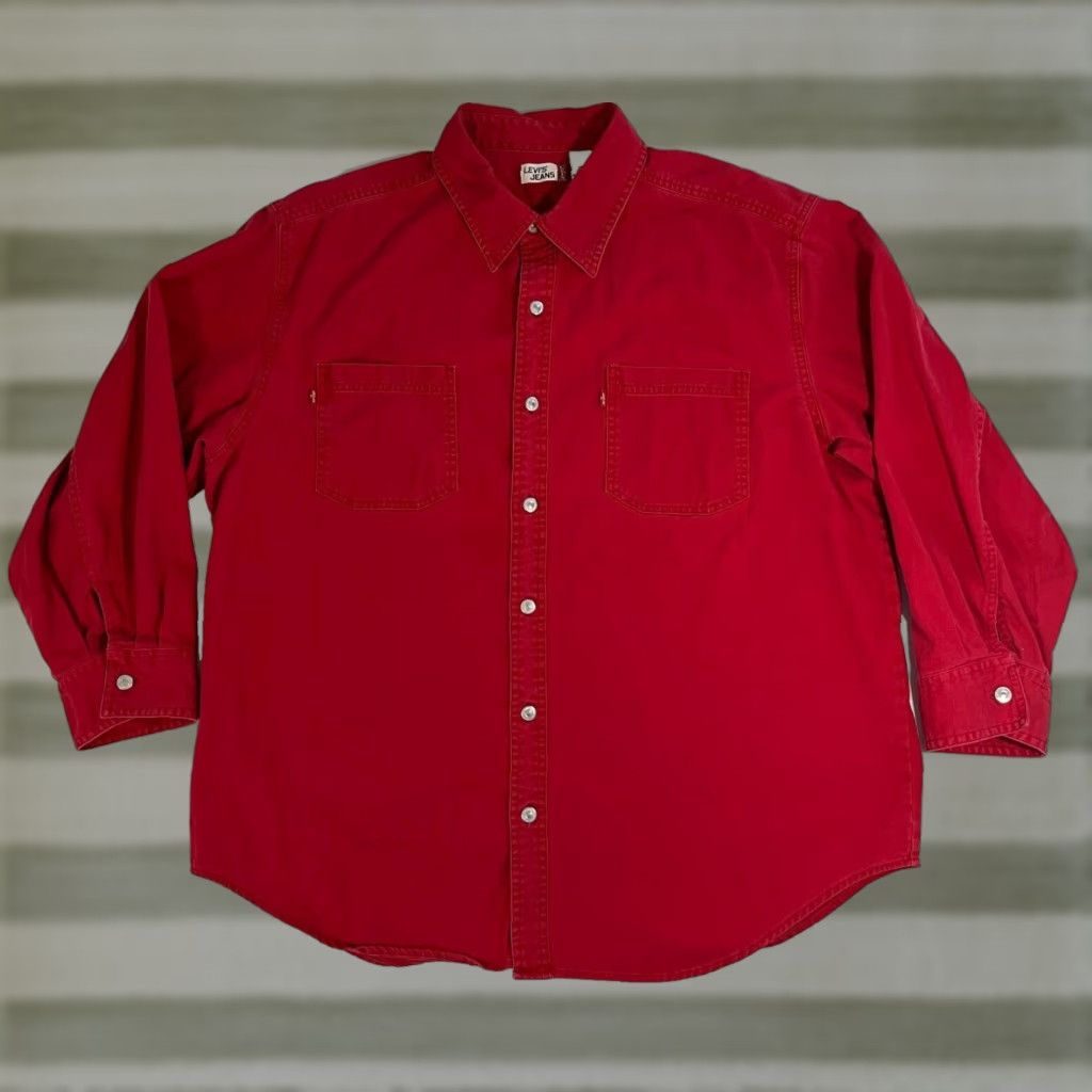 Levi's VINTAGE Levi's Men’s Denim Work Shirt Button-Up XL Red 90s Classic Pockets Long Sleeve Denim Size US XL / EU 56 / 4 - 1 Thumbnail